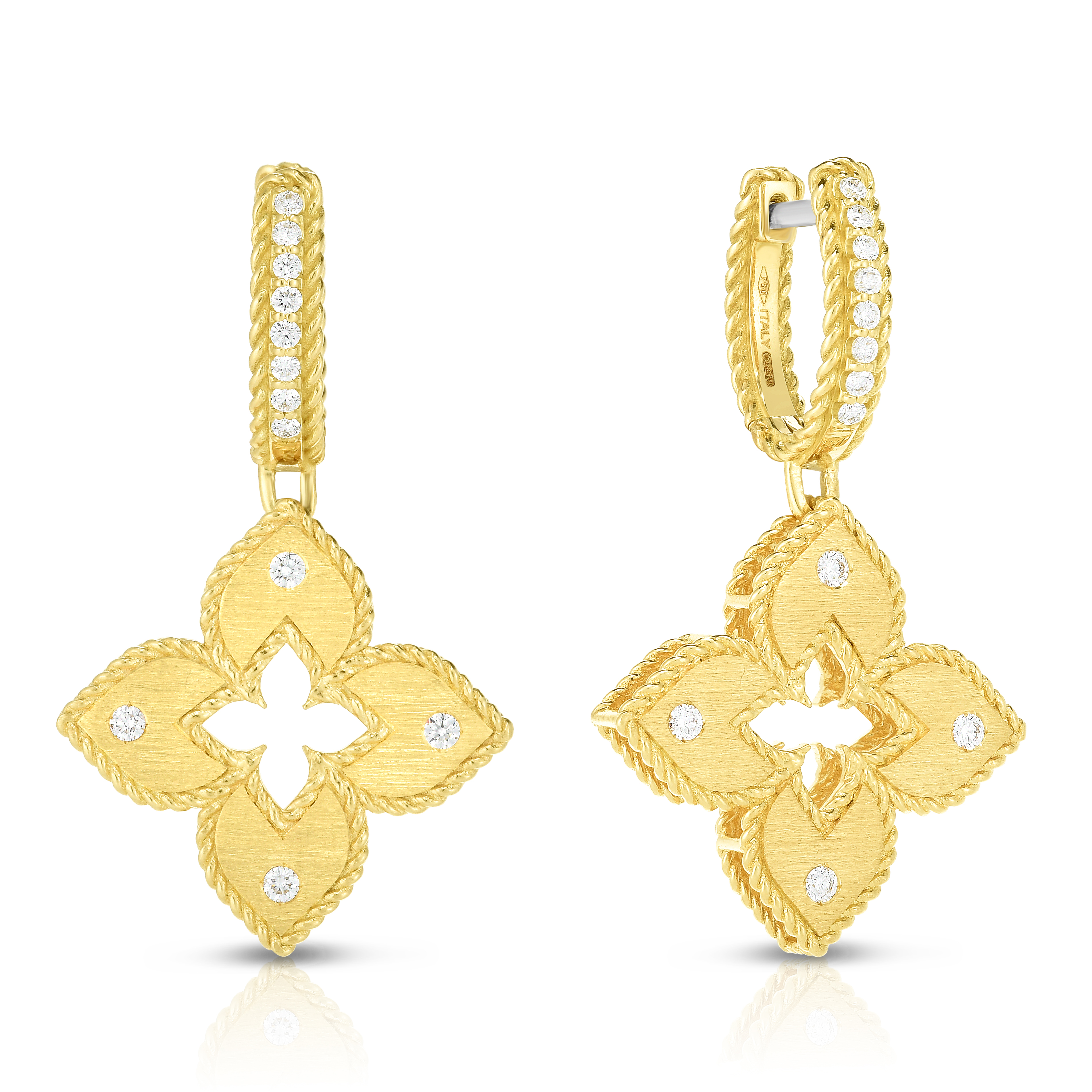 18k Yellow Gold Venetian Princess Diamond Accent Flower Drop Earrings