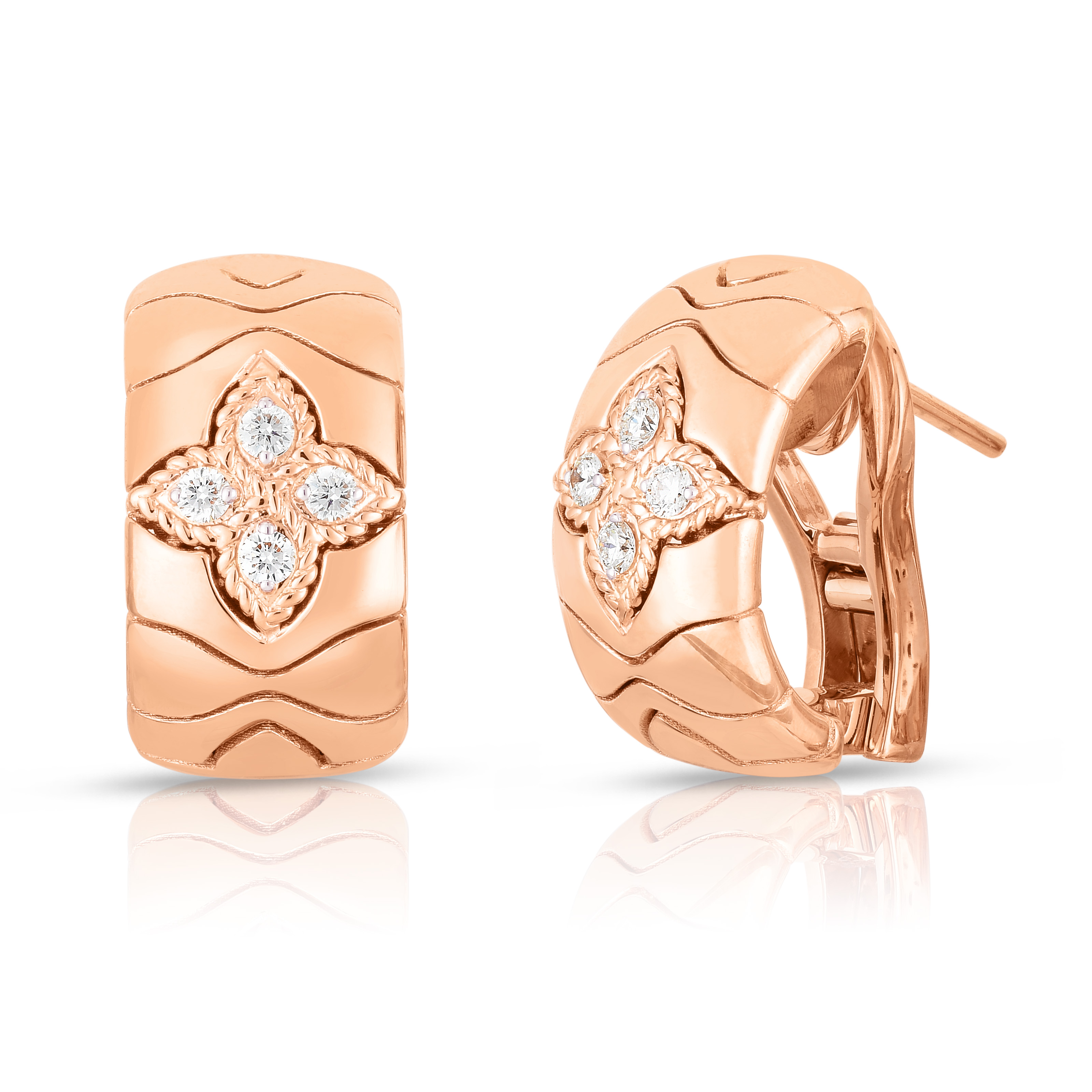 18k Yellow/white Gold Royal Princess Flower Diamond Earrings