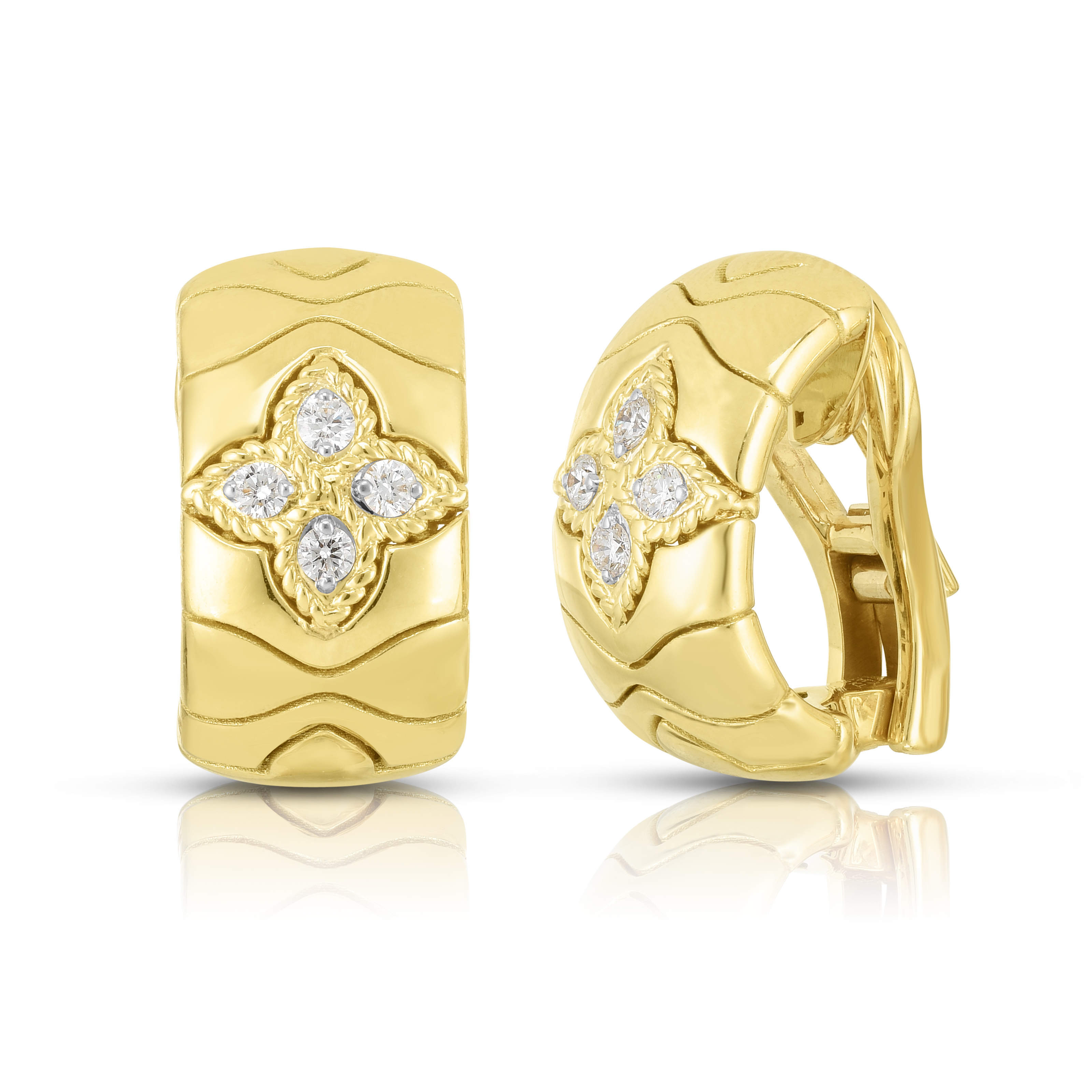 18k Yellow/white Gold Royal Princess Flower Diamond Earrings