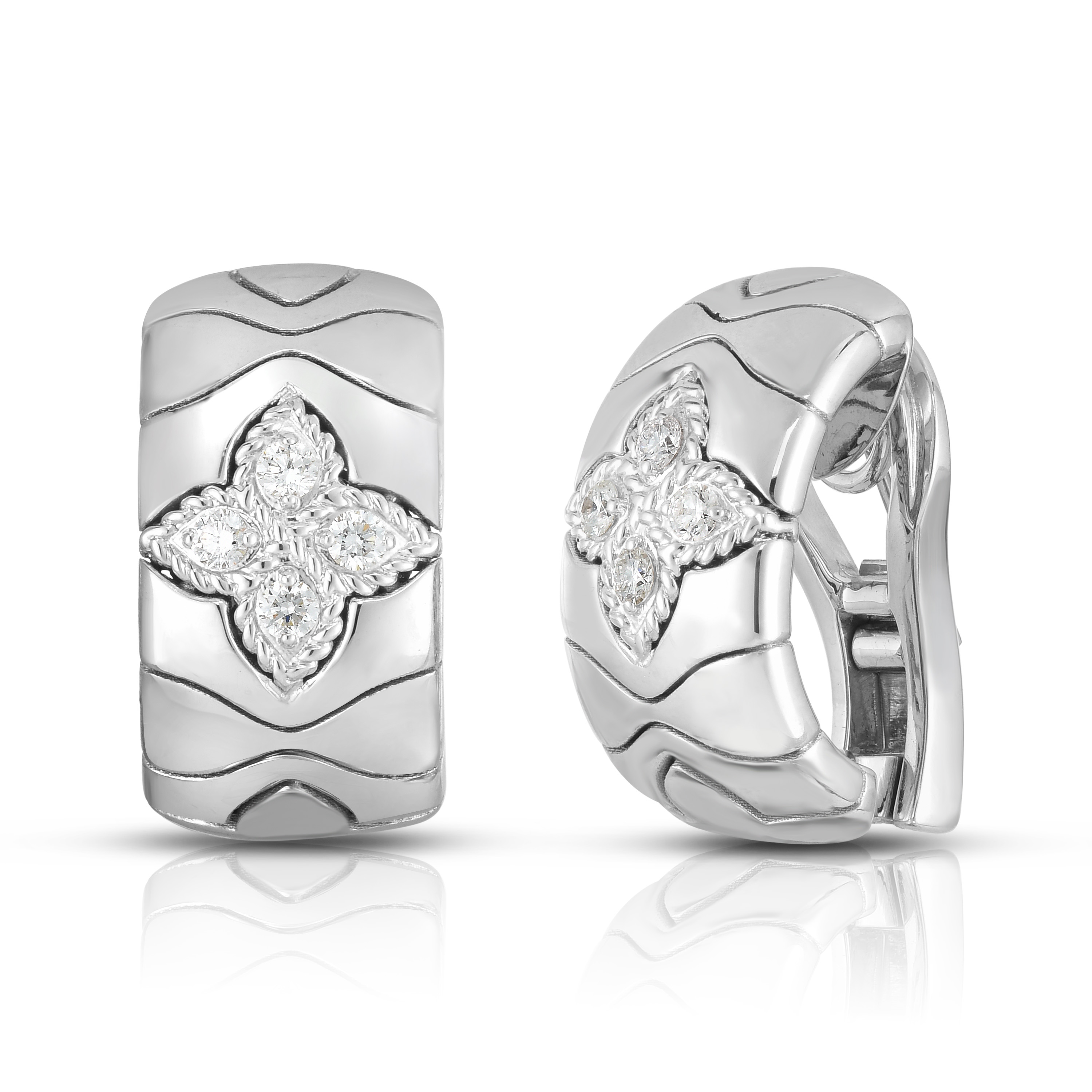 18k White Gold Royal Princess Flower Diamond Earrings