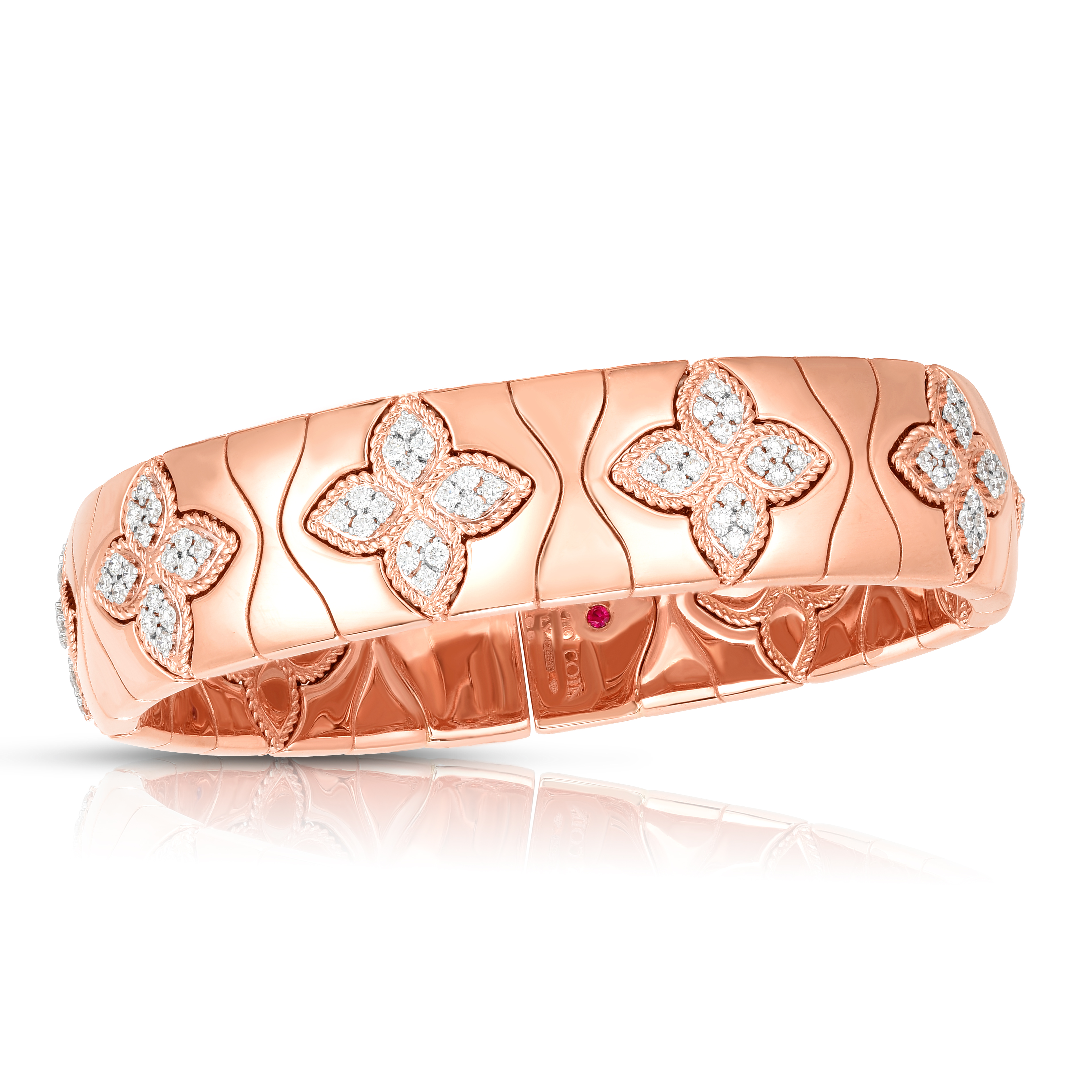 18k Rose/white Gold Royal Princess Flower Wide Diamond Bangle