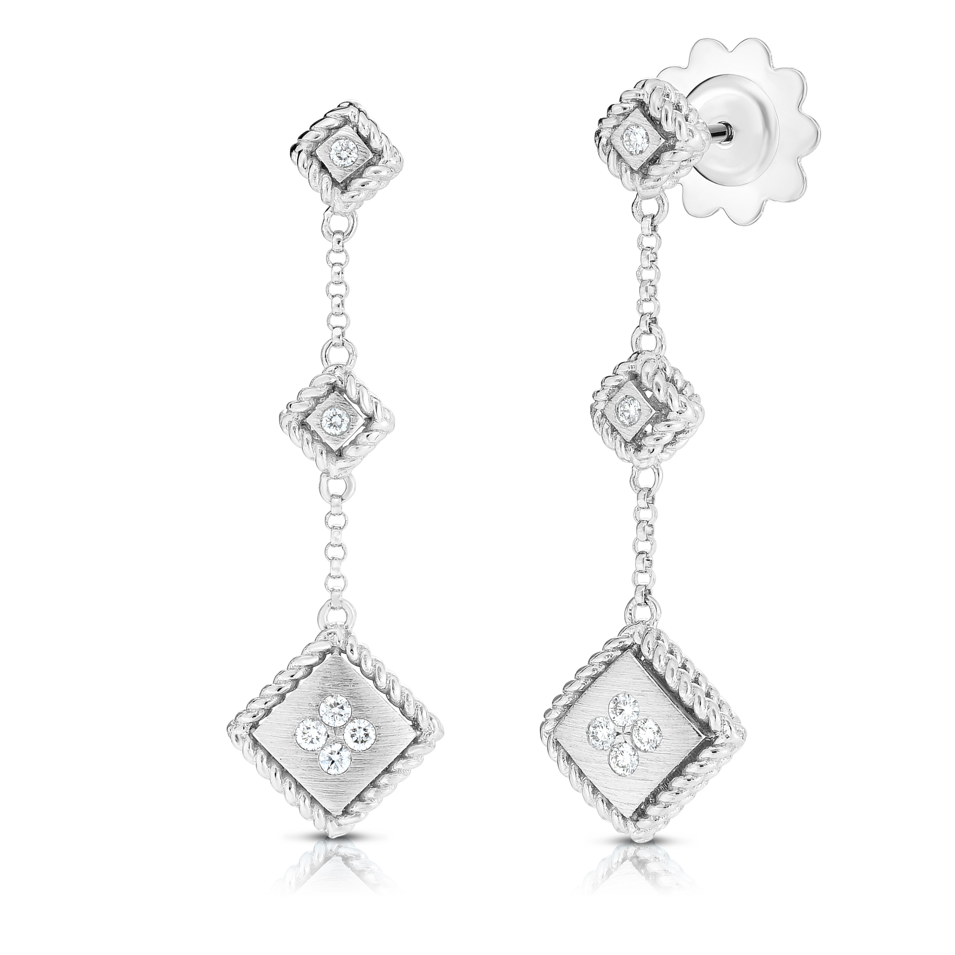18k White Gold Palazzo Ducale Diamond Accent Satin Single Drop Earrings