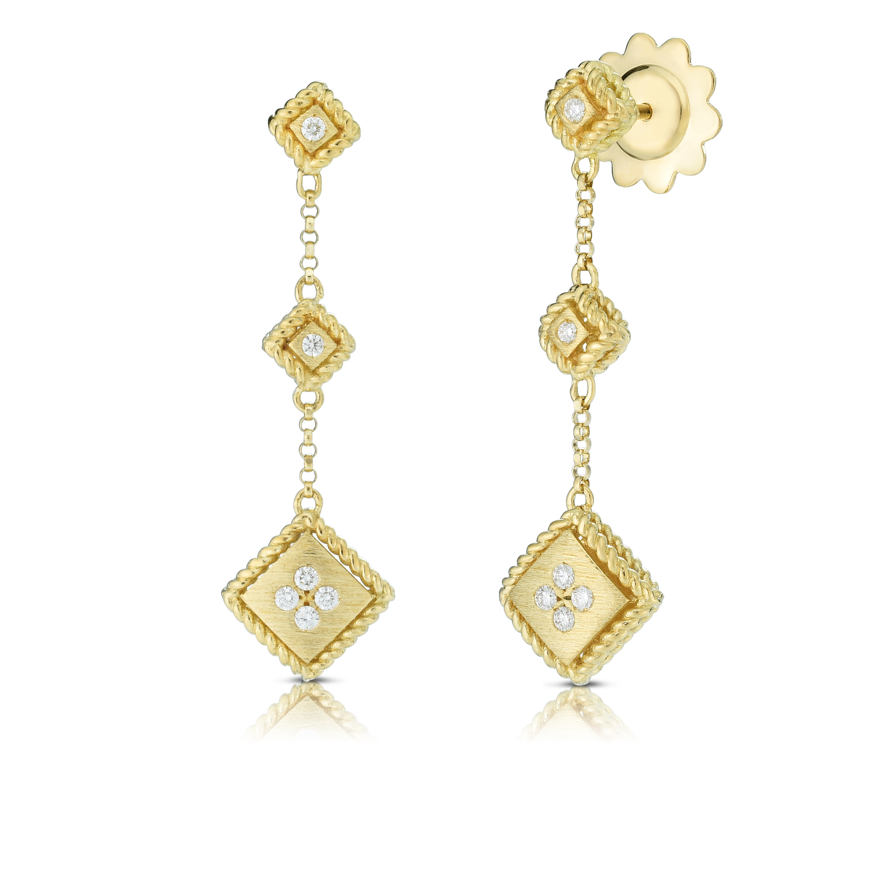 18k Yellow Gold Palazzo Ducale Diamond Accent Satin Single Drop Earrings