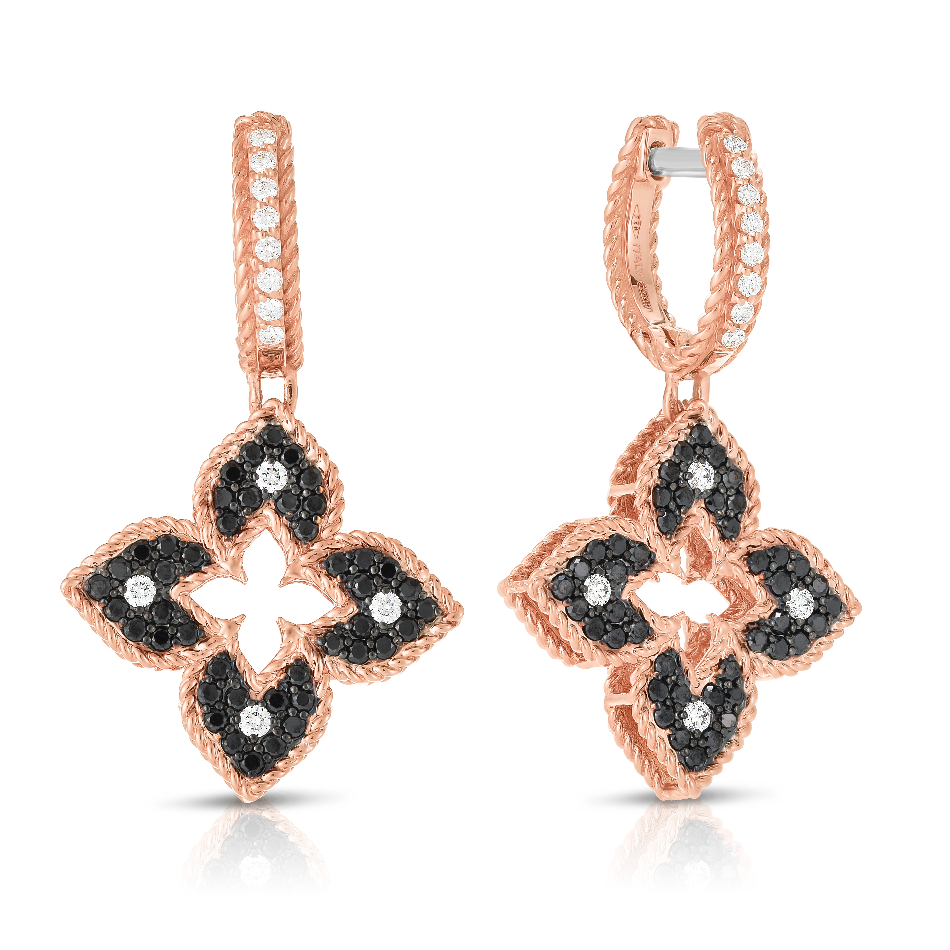18k Rose Gold Petite Venetian Princess Black & White Diamond Drop Earrings
