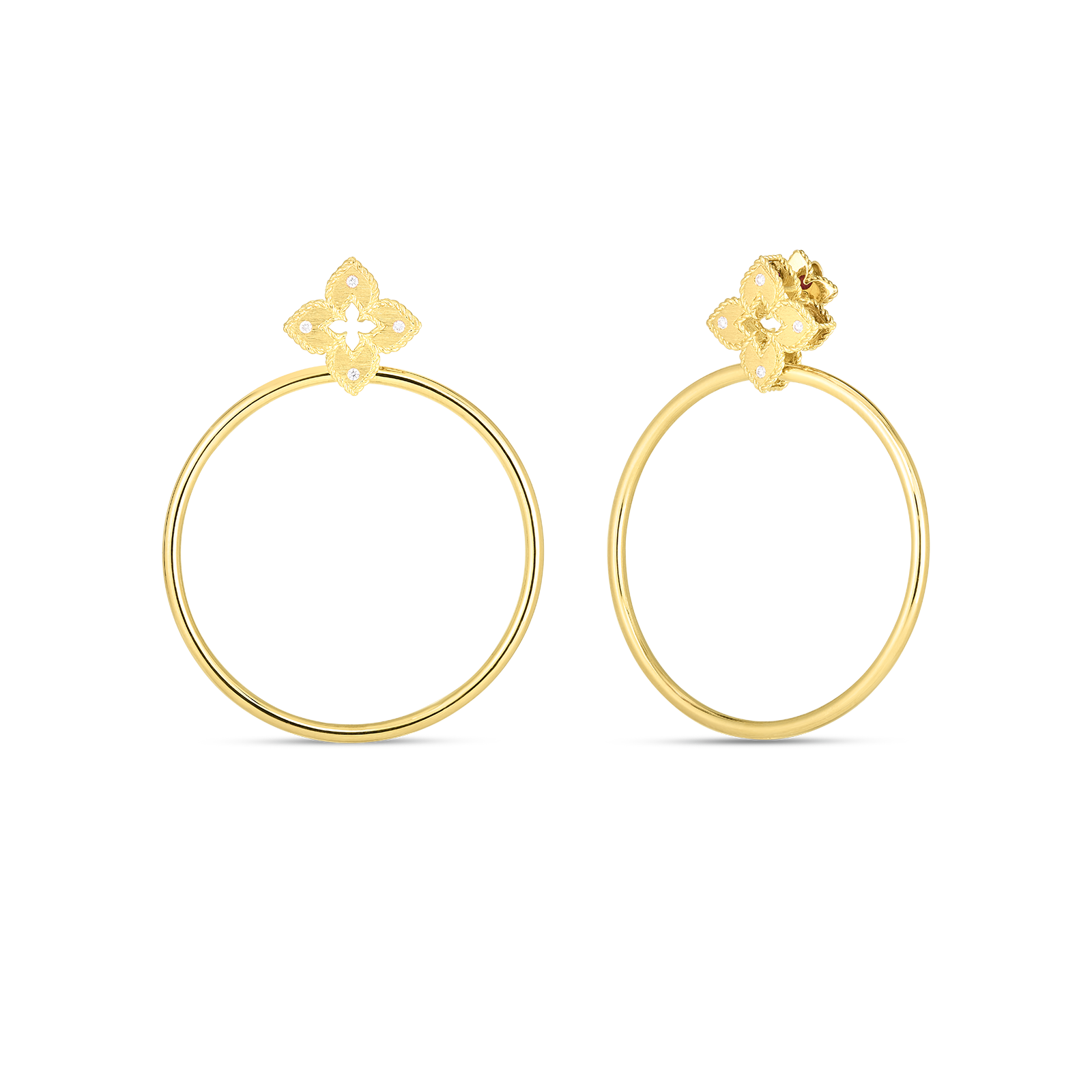 18k Yellow Gold Venetian Princess Diamond Flower With Small Hoop Earrings