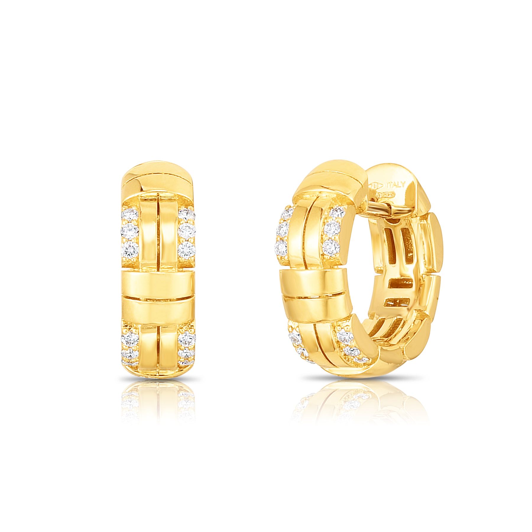 18k Yellow Gold Veneto Diamond Accent Woven Small Hoop Earrings