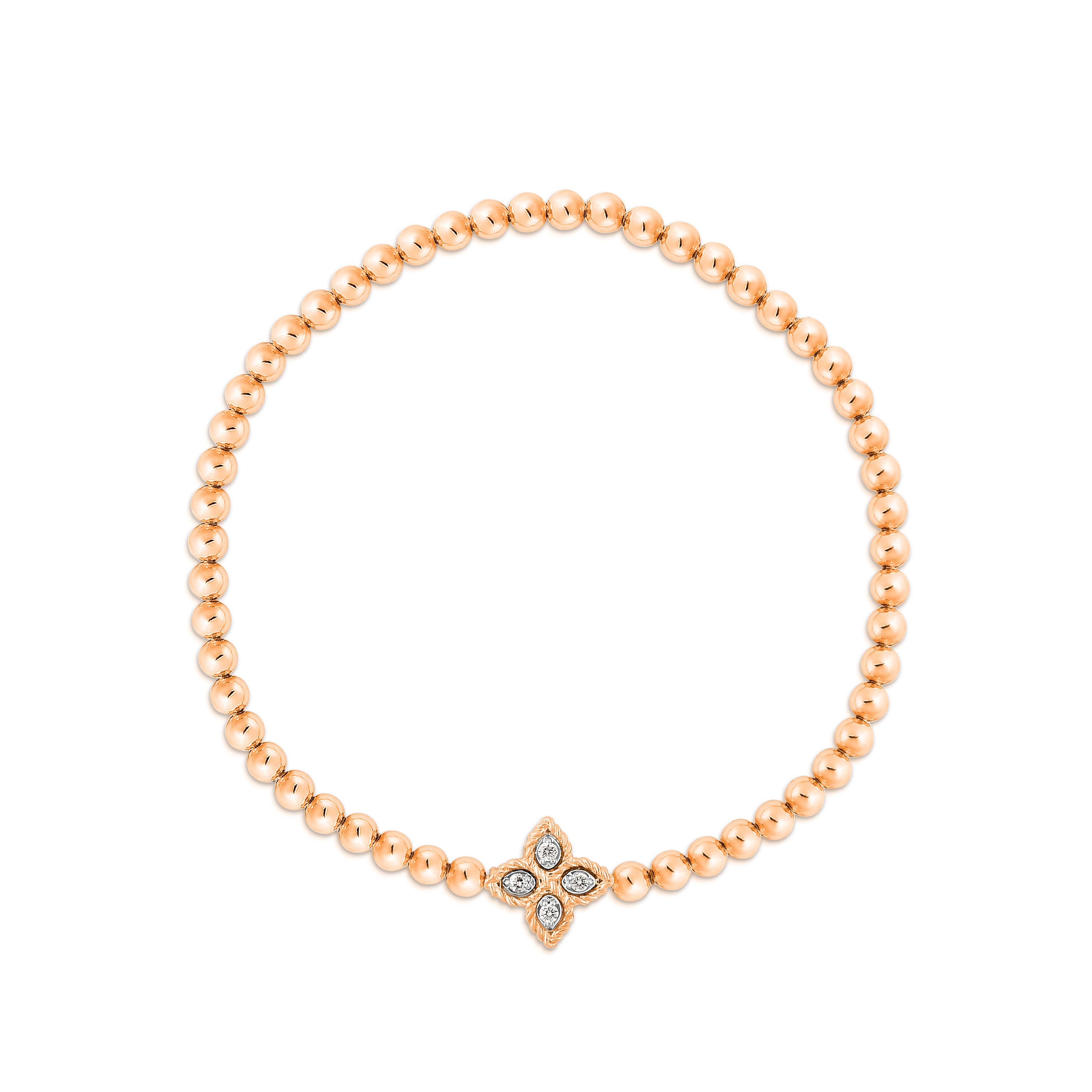 18k Rose/white Gold Princess Flower Small Diamond Stretch Bracelet