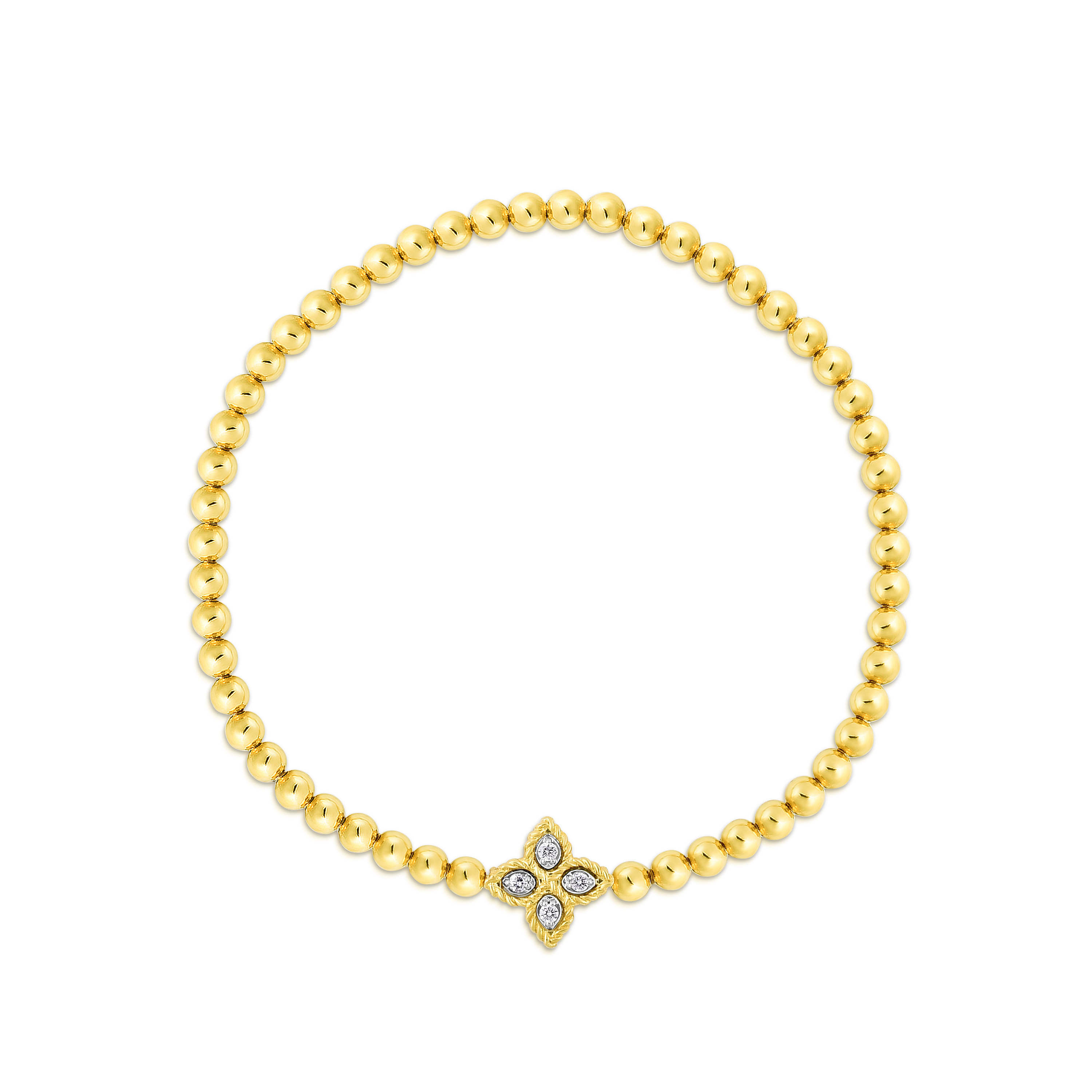 18k Yellow/white Gold Princess Flower Small Diamond Stretch Bracelet