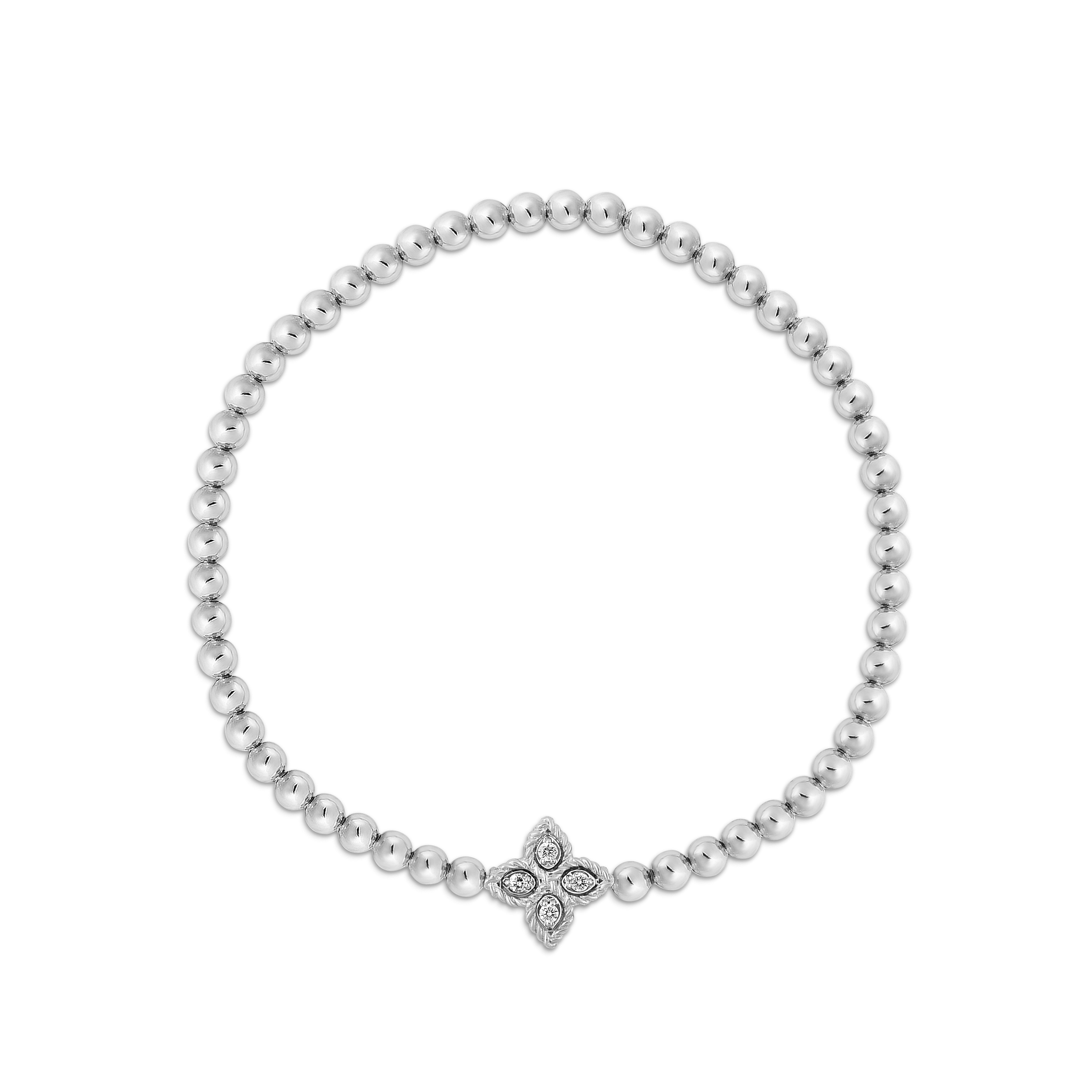 18k White Gold Princess Flower Small Diamond Stretch Bracelet