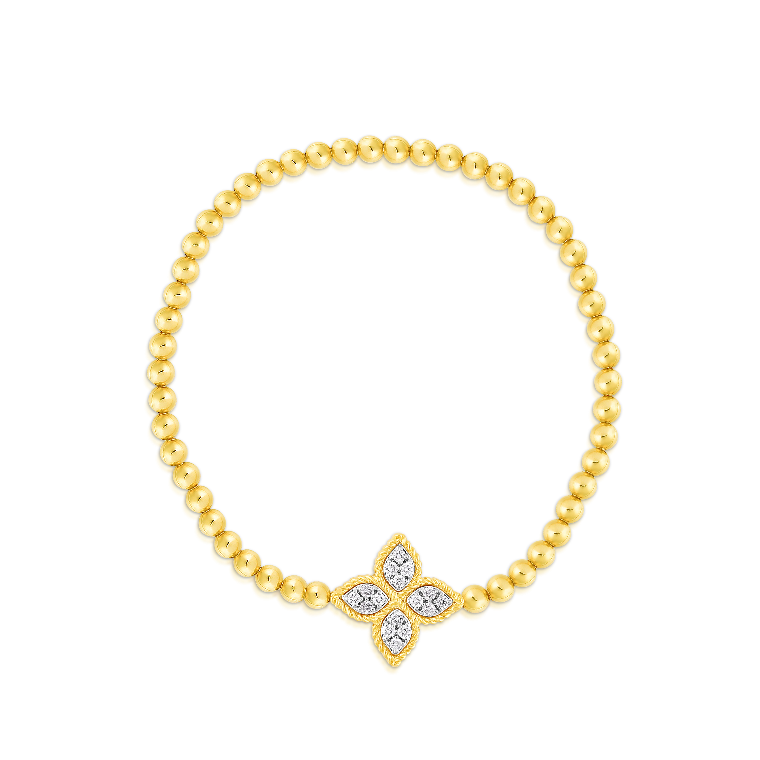 18k Yellow/white Gold Princess Flower Medium Pave Diamond Stretch Bracelet