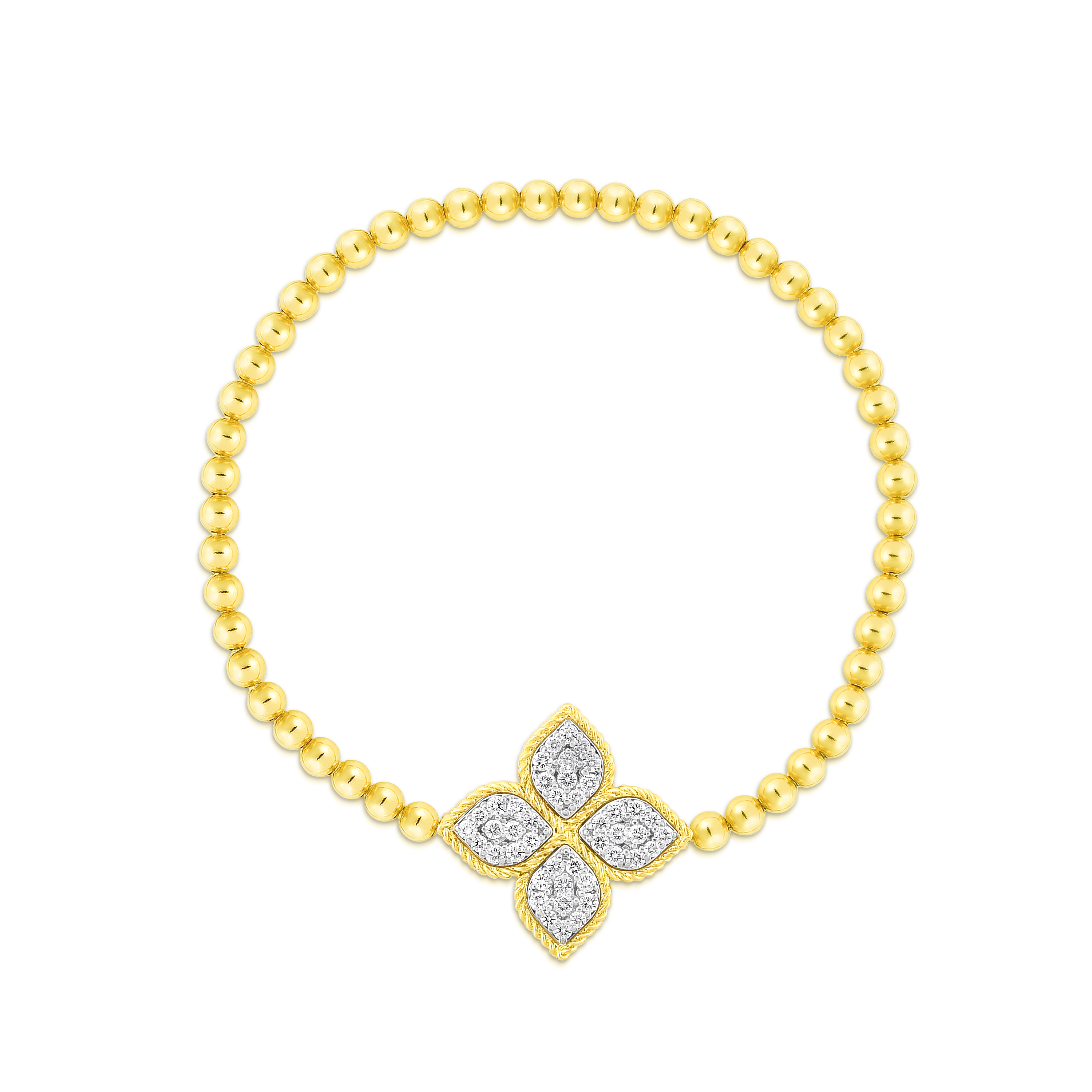 18k Yellow/white Gold Princess Flower Large Pave Diamond Stretch Bracelet