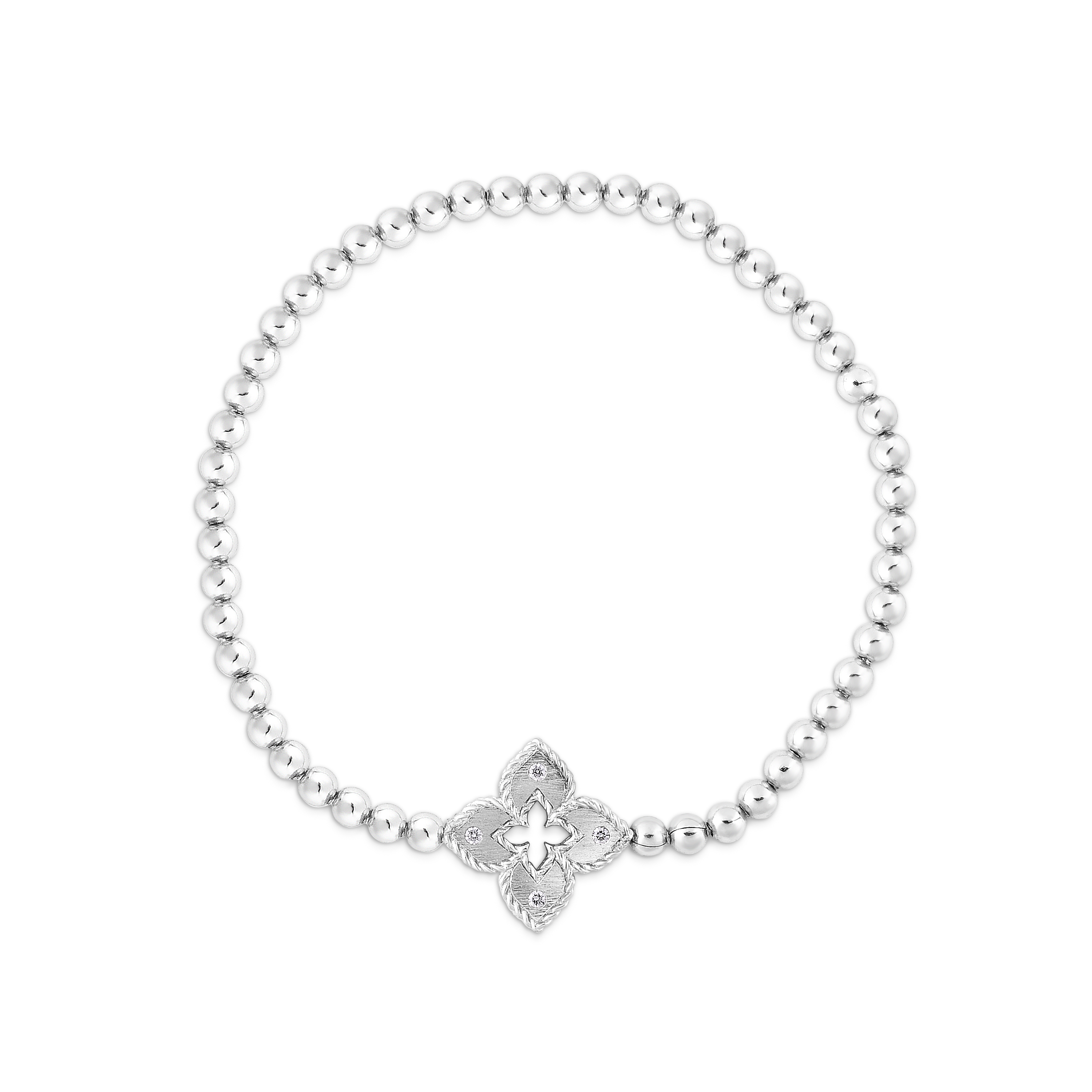 18k White Gold Venetian Princess Small Flower Diamond Accent Stretch Bracelet