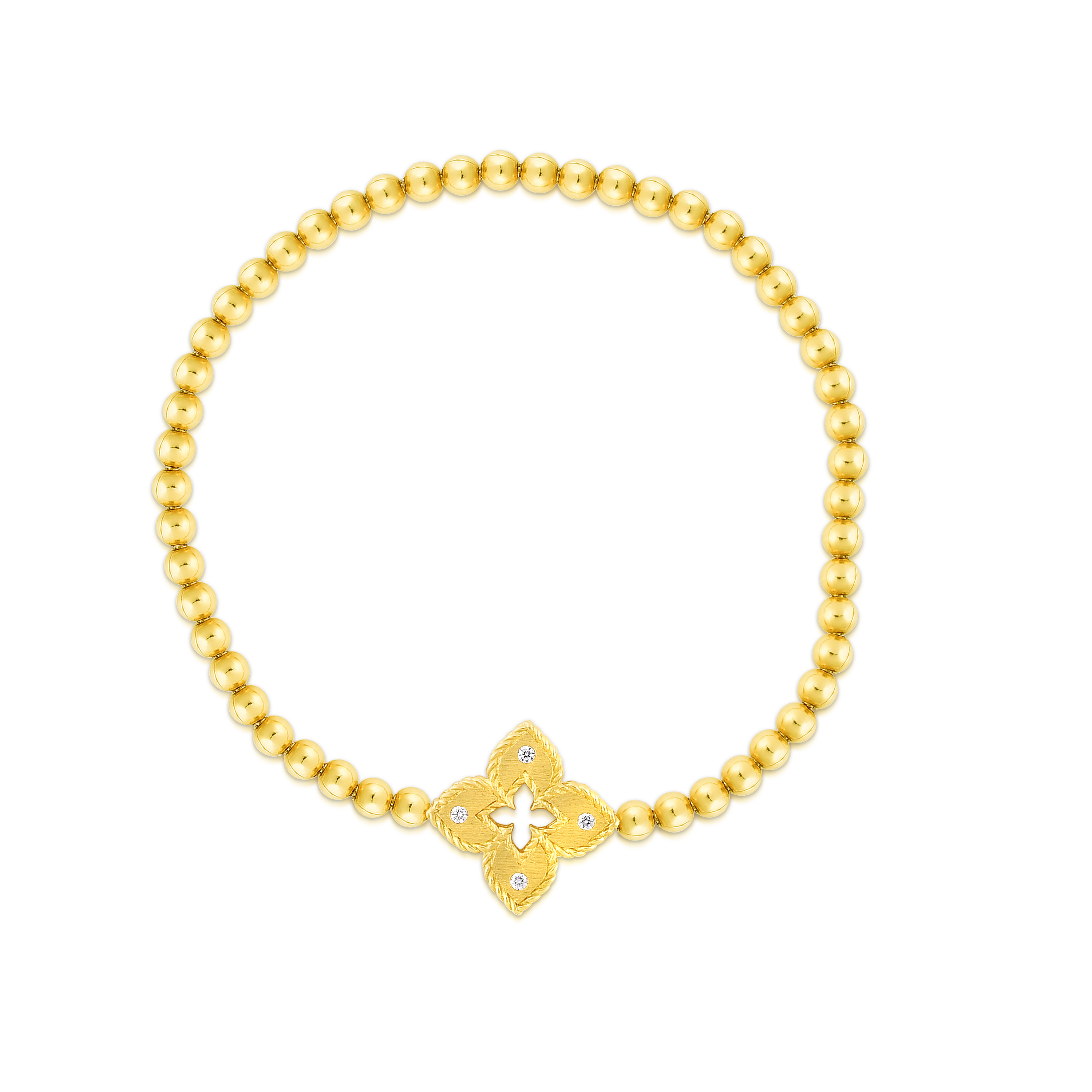 18k Yellow Gold Venetian Princess Small Flower Diamond Accent Stretch Bracelet
