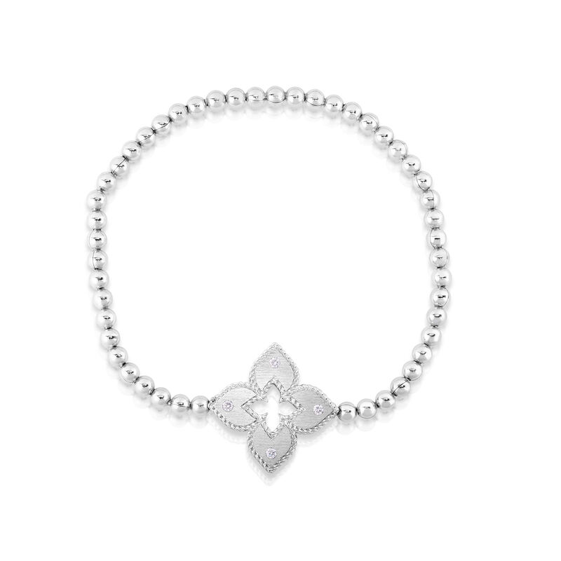 18k White Gold Venetian Princess Large Flower Diamond Accent Stretch Bracelet