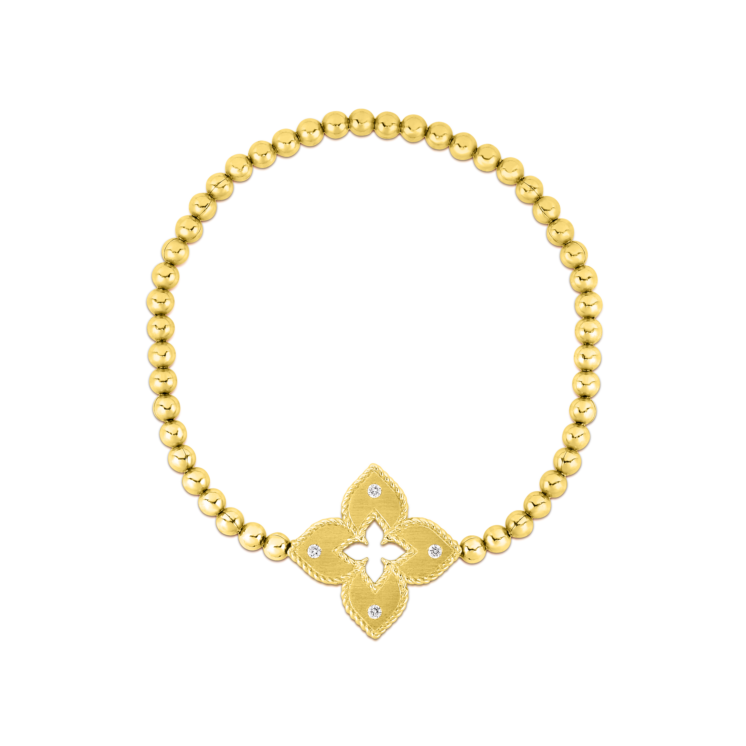 18k Yellow Gold Venetian Princess Large Flower Diamond Accent Stretch Bracelet