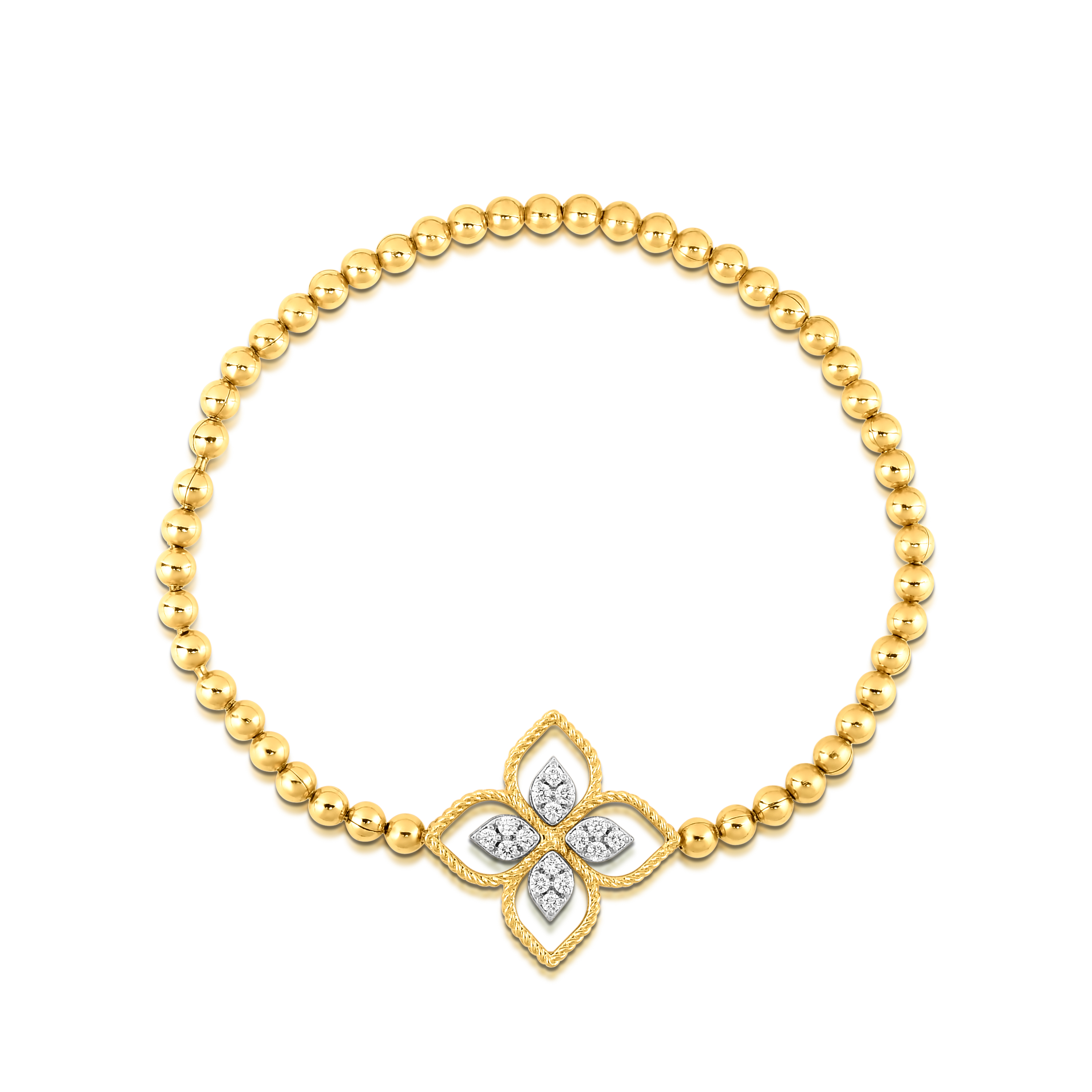 18k Yellow/white Gold Princess Flower Diamond Stretch Bracelet