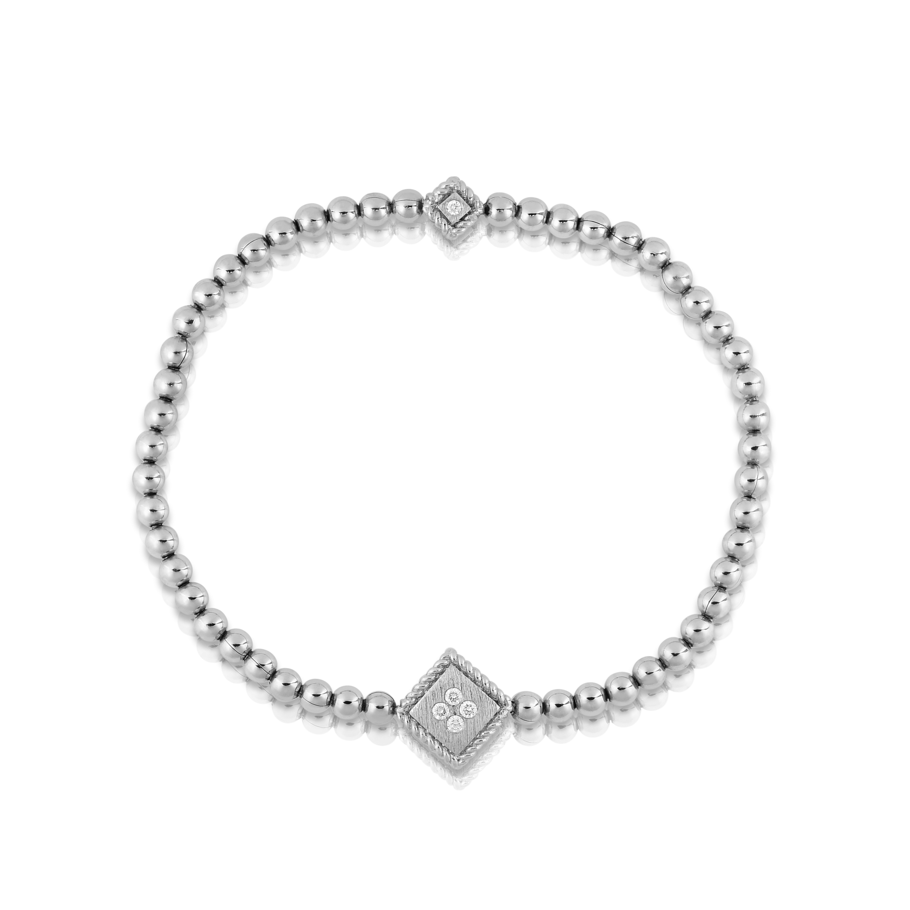 18k White Gold Palazzo Ducale Diamond & Satin Finish Stretch Bracelet