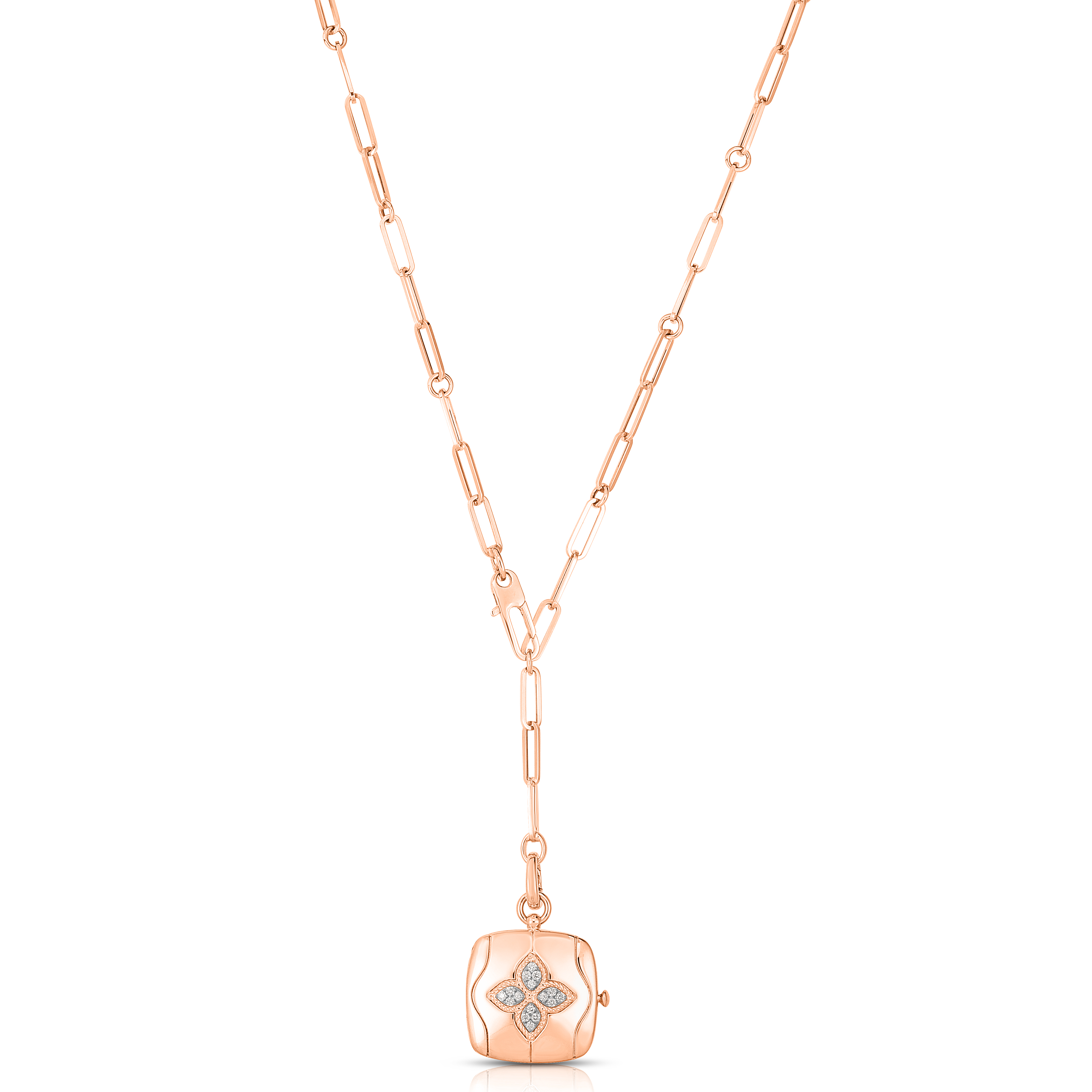 18k Rose/white Gold Royal Princess Flower Diamond Accent Locket Necklace