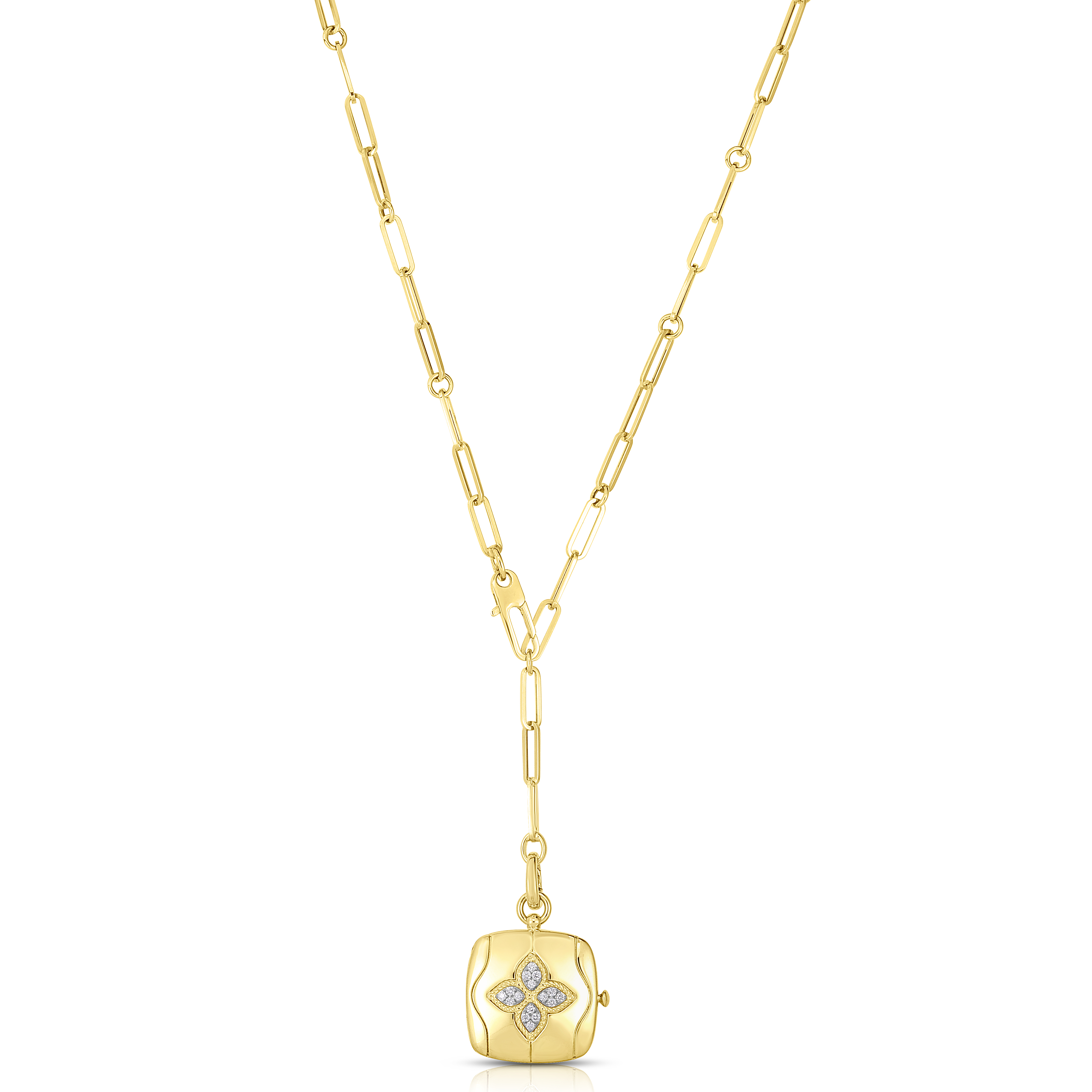 18k Yellow/white Gold Royal Princess Flower Diamond Accent Locket Necklace