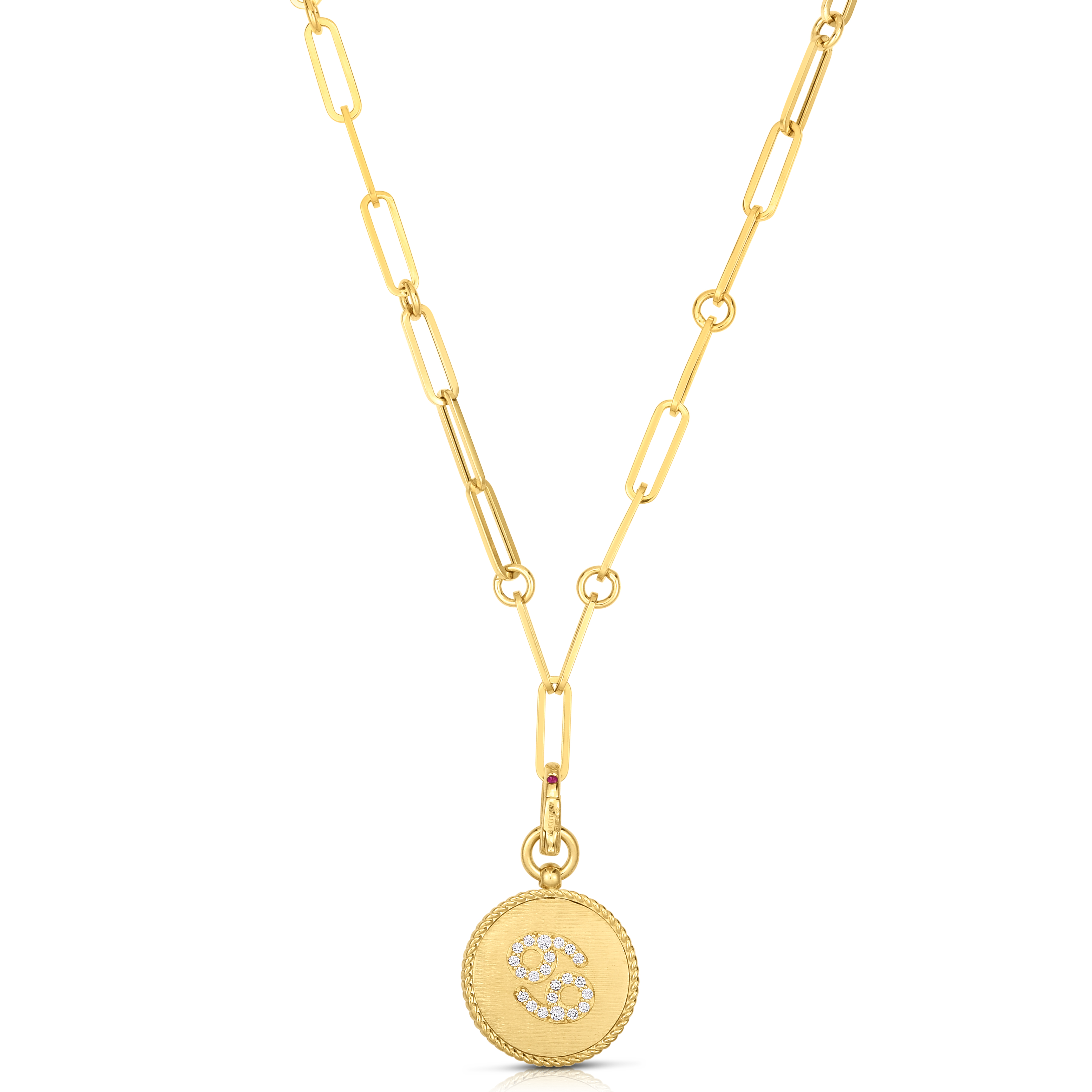 18k Yellow Gold Venetian Princess Diamond & Satin Finish Cancer Zodiac Medallion Necklace