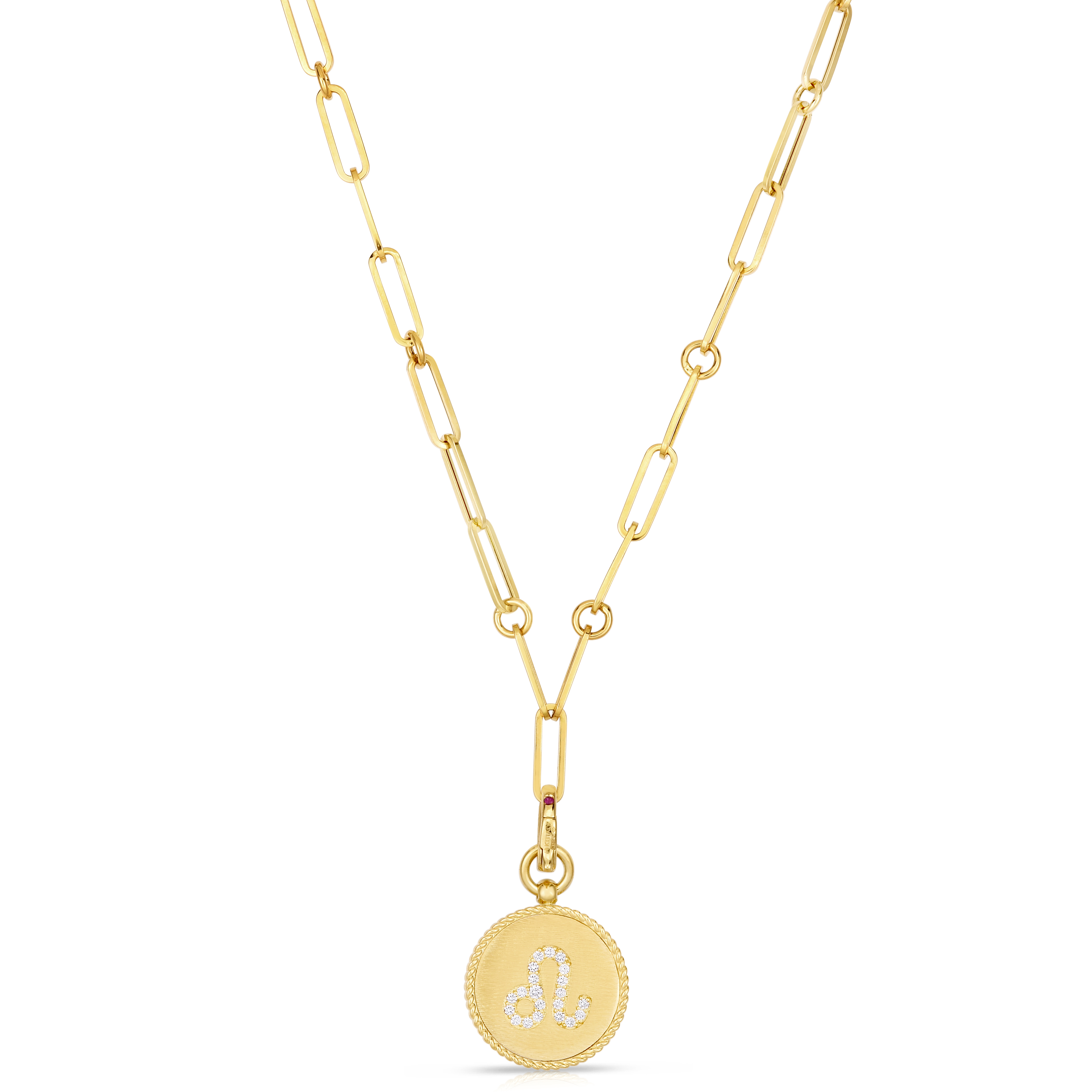 18k Yellow Gold Venetian Princess Diamond & Satin Finish Leo Zodiac Medallion Necklace
