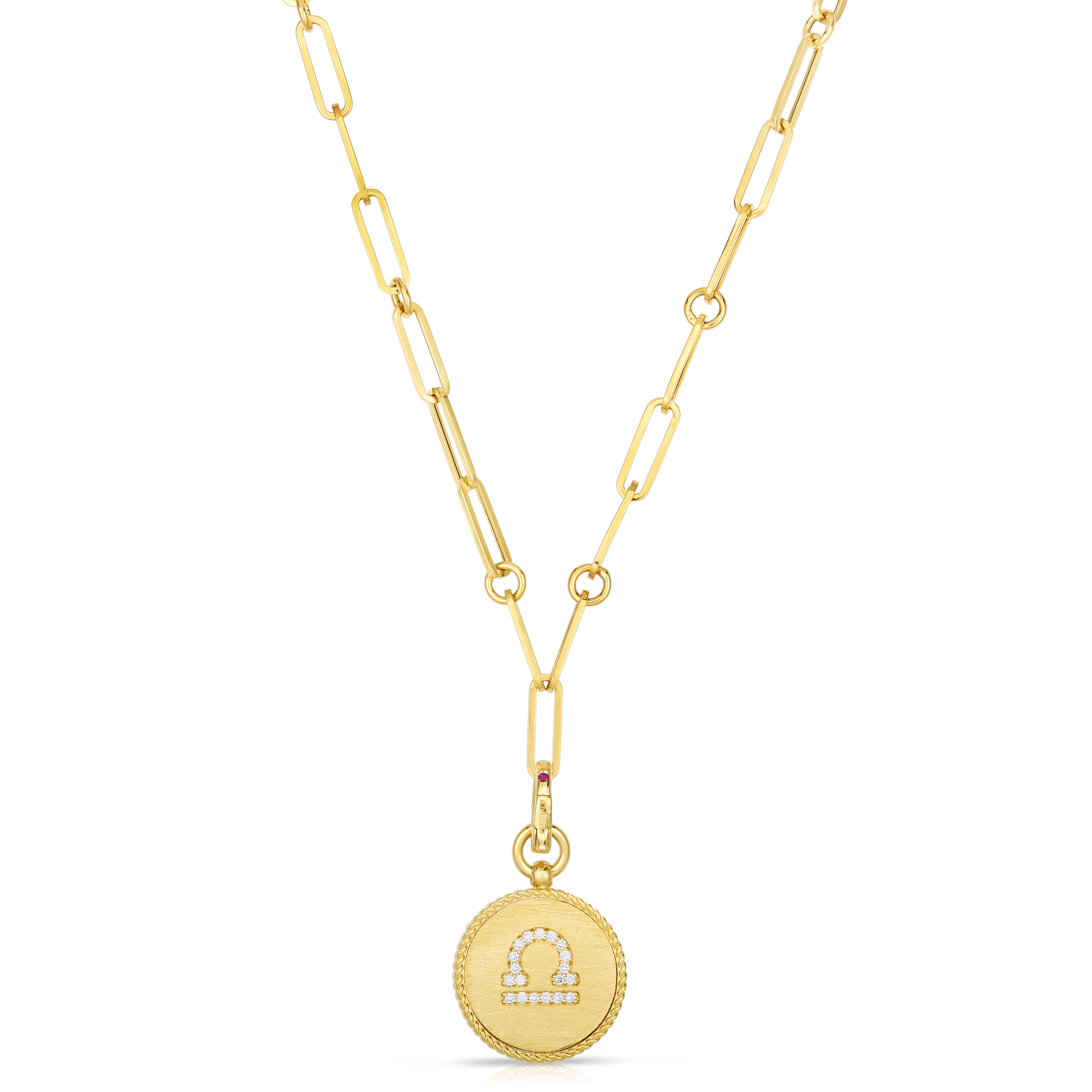 18k Yellow Gold Venetian Princess Diamond & Satin Finish Libra Zodiac Medallion Necklace