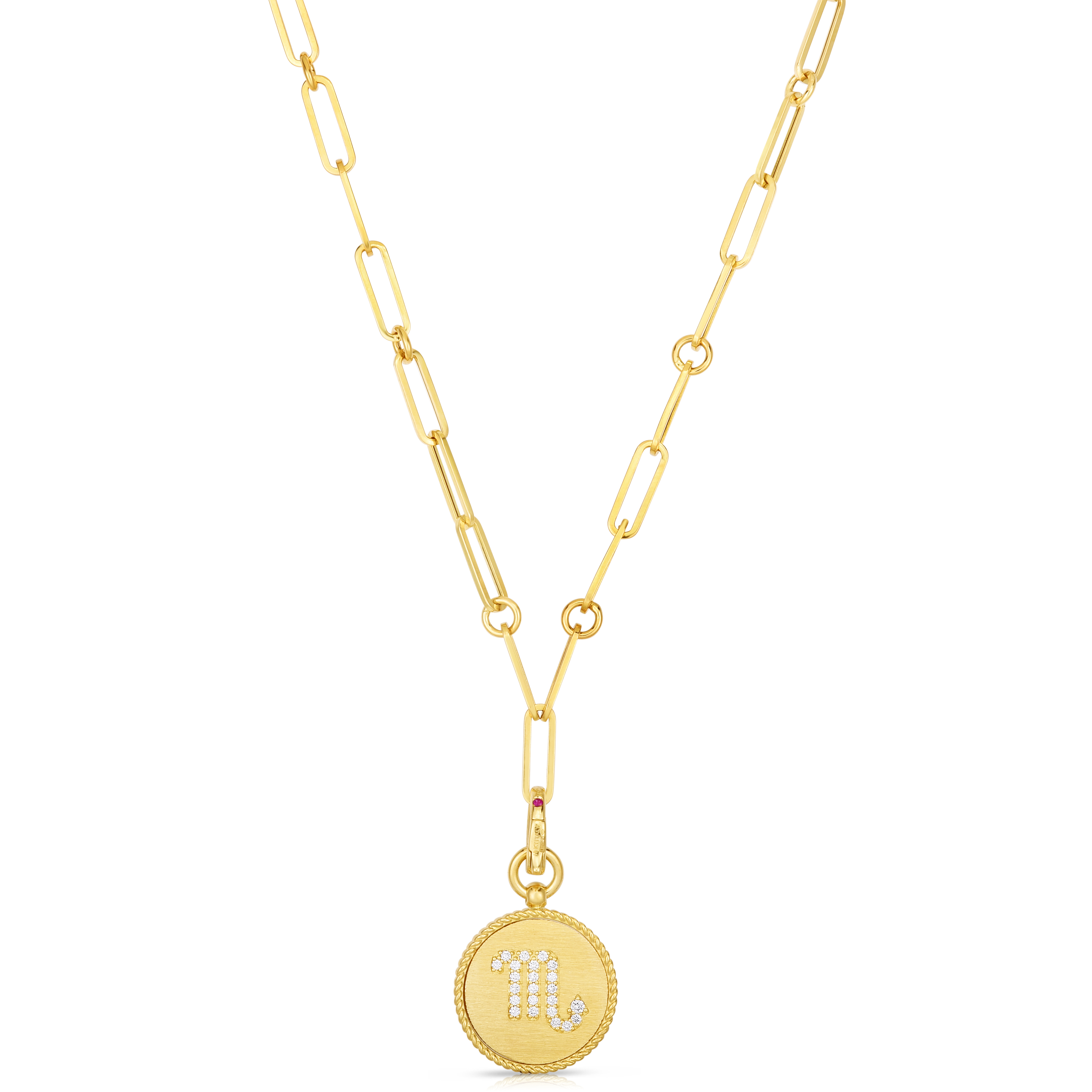 18k Yellow Gold Venetian Princess Diamond & Satin Finish Scorpio Zodiac Medallion Necklace