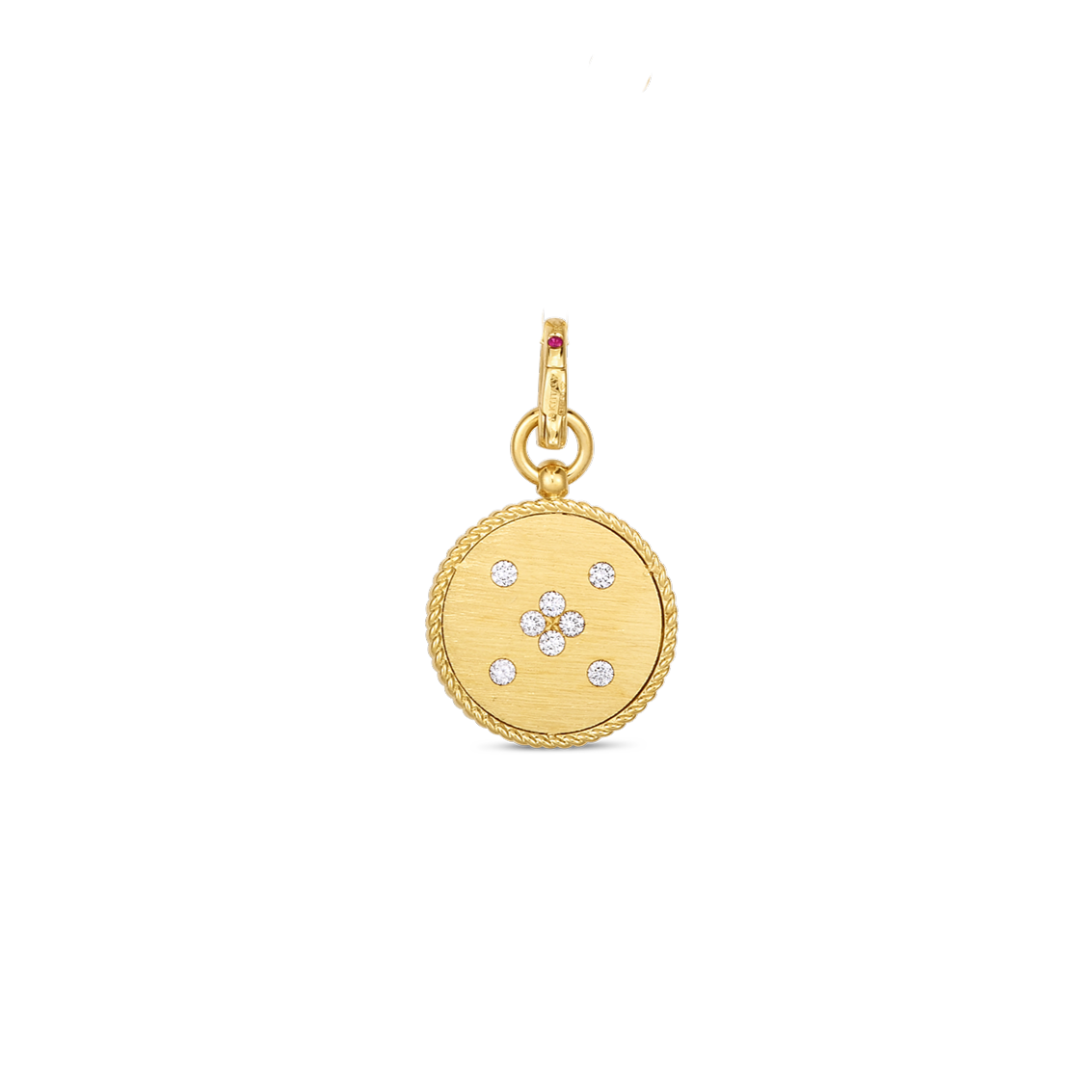 18k Yellow Gold Venetian Princess Diamond & Satin Finish Small Medallion Pendant