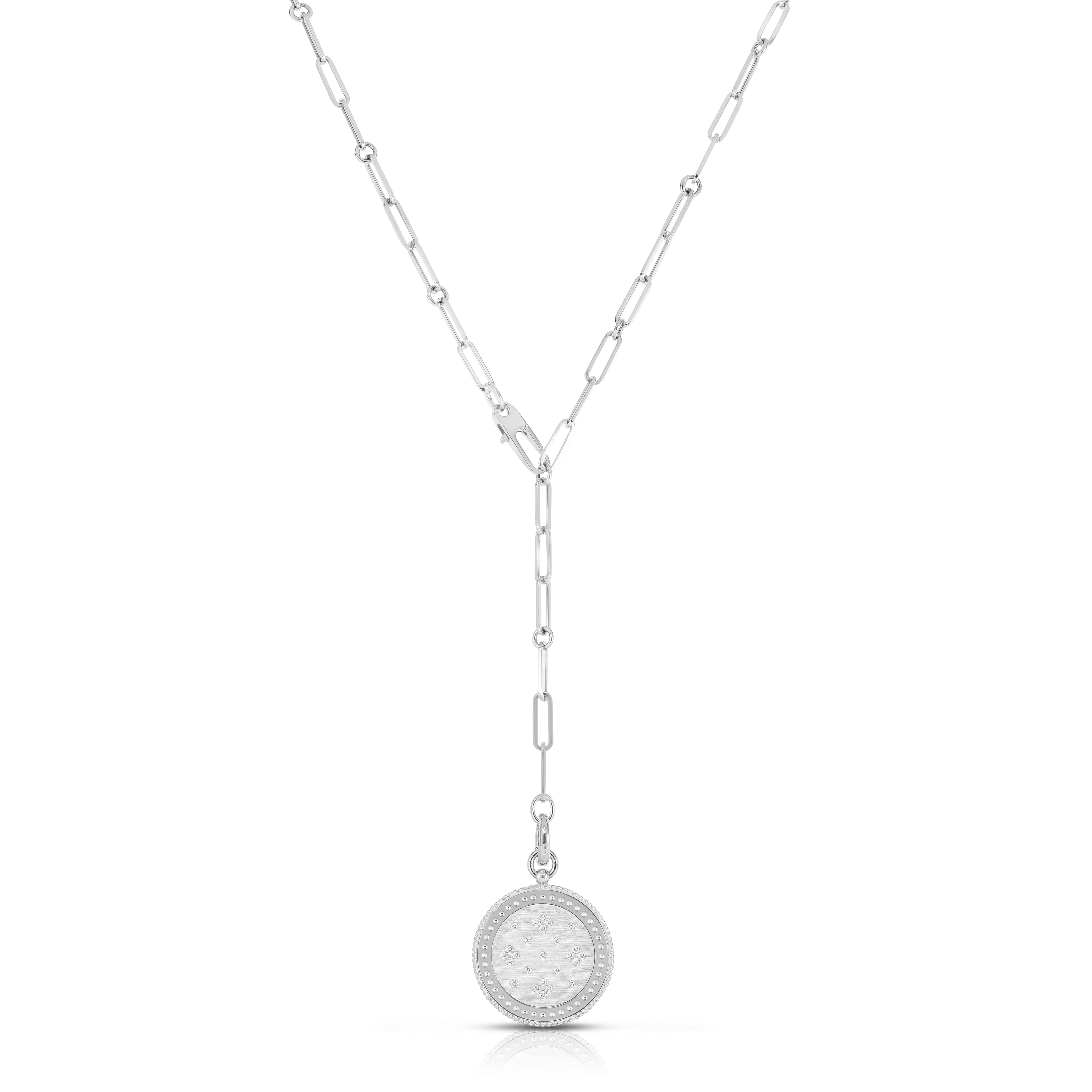 18k White Gold Venetian Princess Diamond & Satin Finish Medallion Necklace
