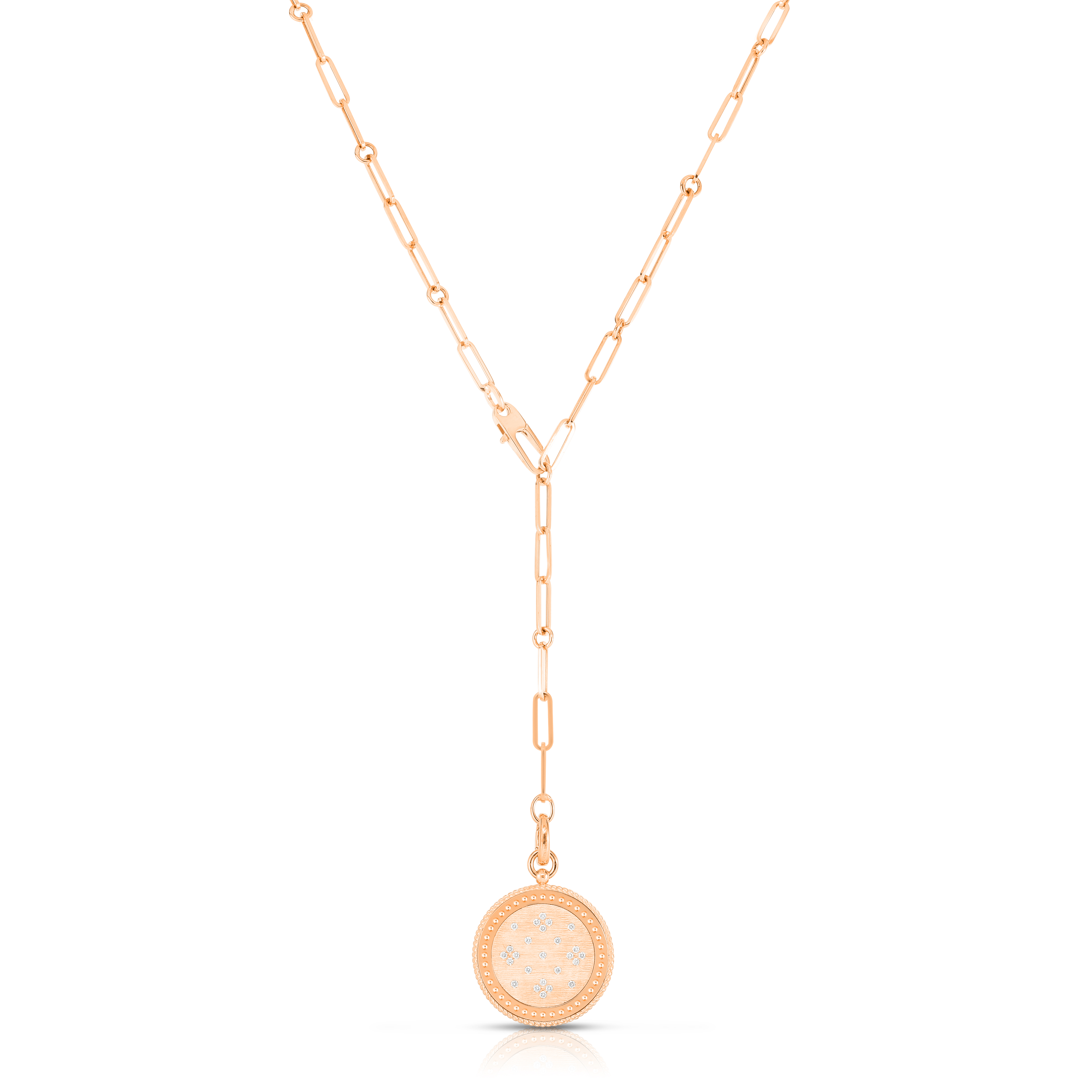 18k Rose Gold Venetian Princess Diamond & Satin Finish Medallion Necklace