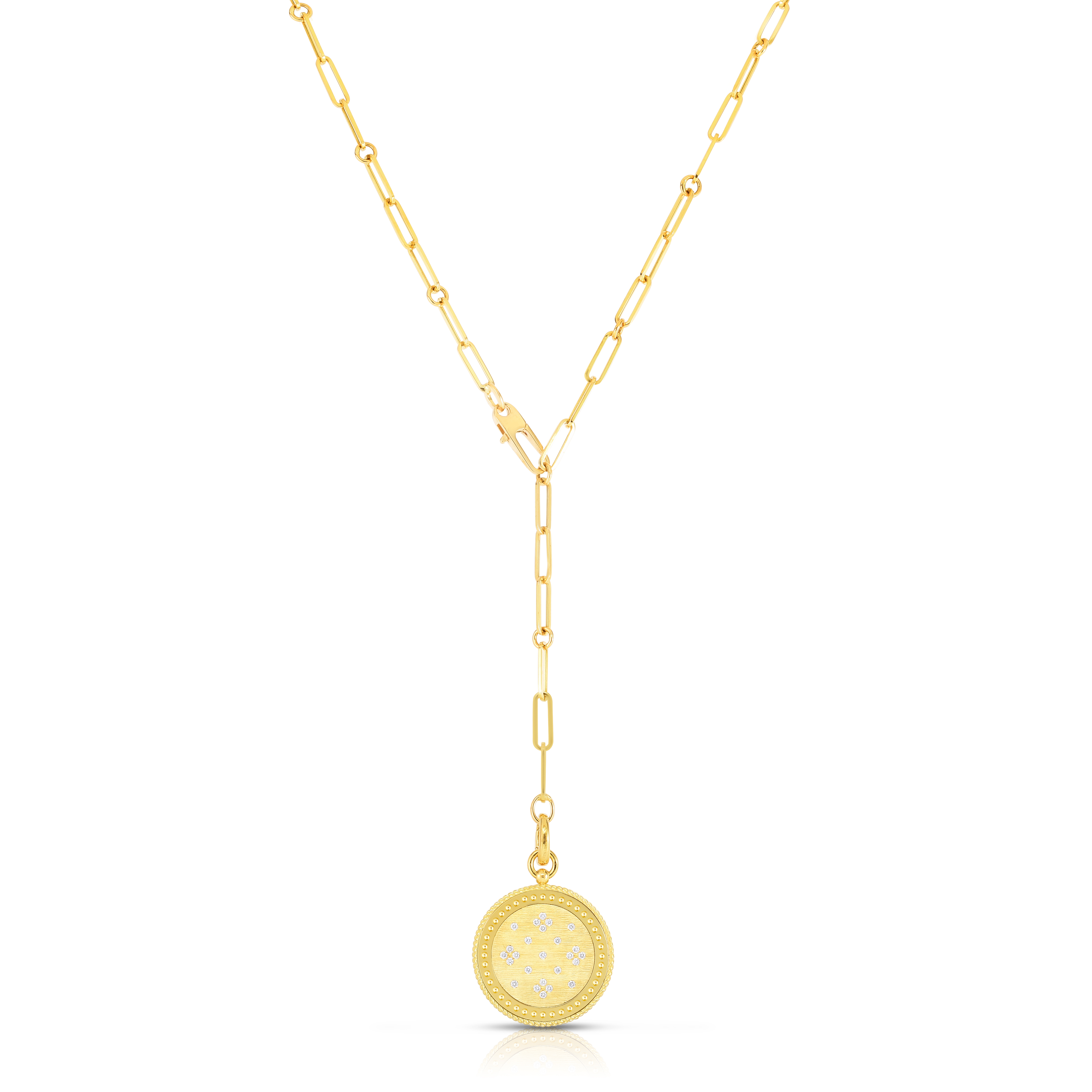 18k Yellow Gold Venetian Princess Diamond & Satin Finish Medallion Necklace