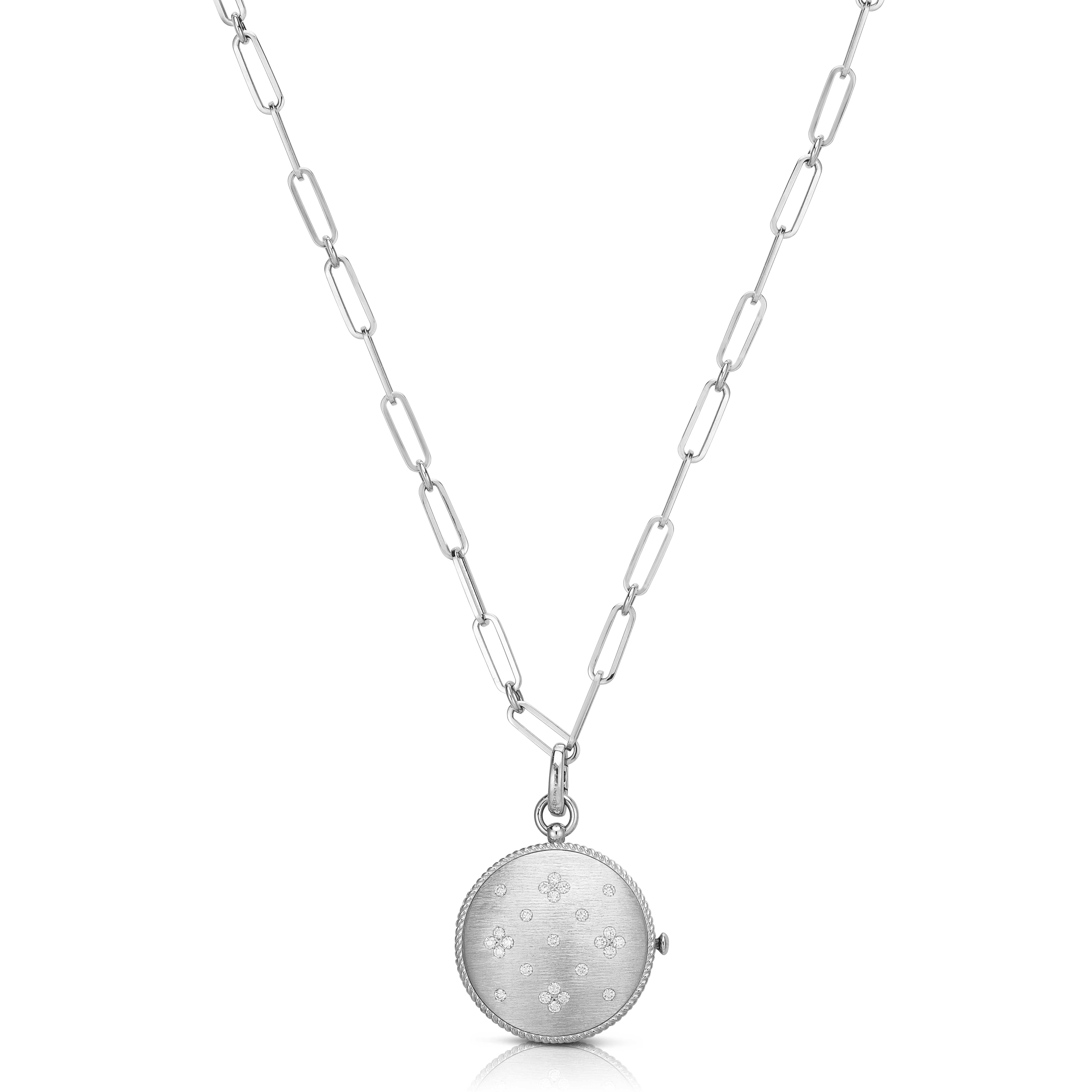 18k White Gold Venetian Princess Diamond & Satin Finish Locket Necklace