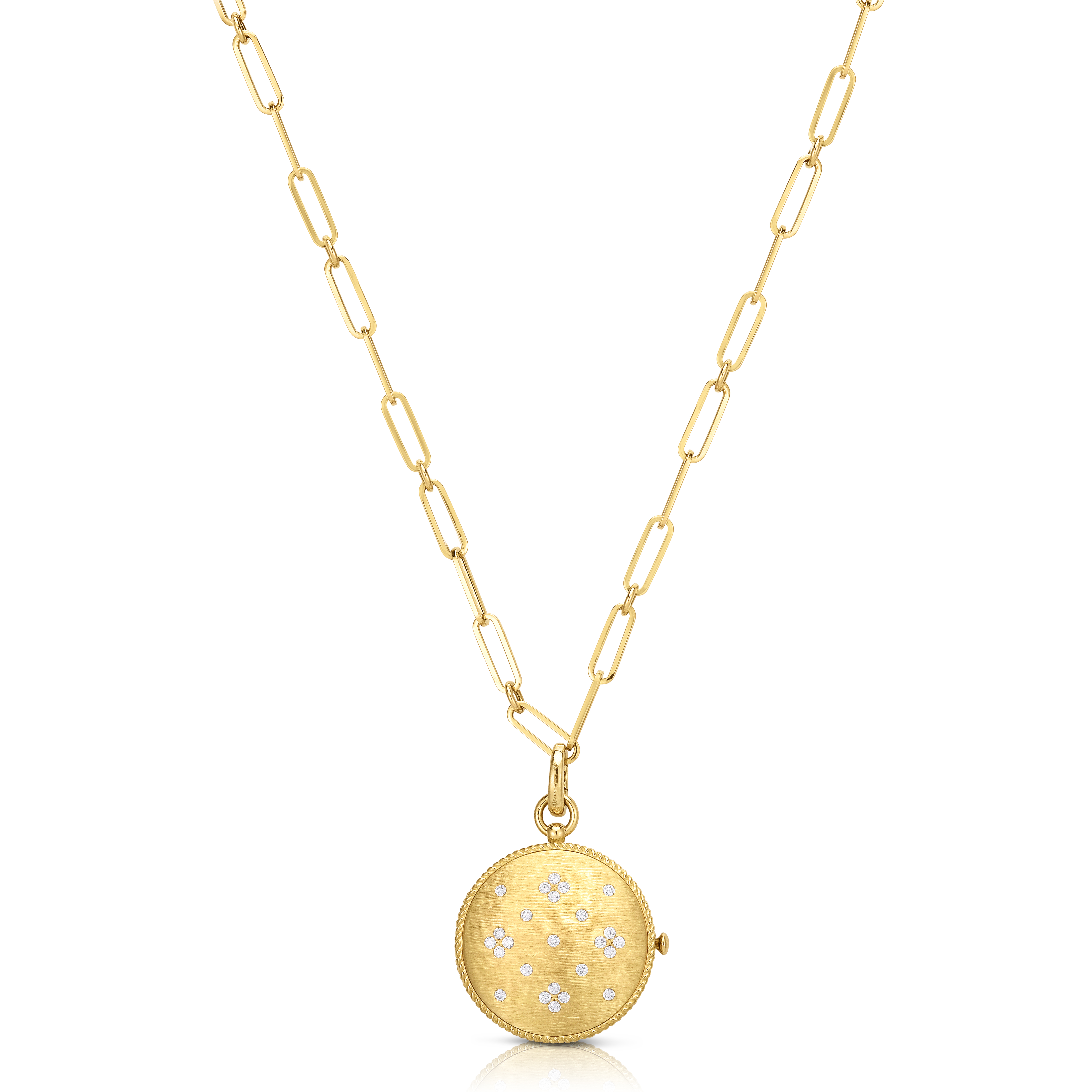 18k Yellow Gold Venetian Princess Diamond & Satin Finish Locket Necklace