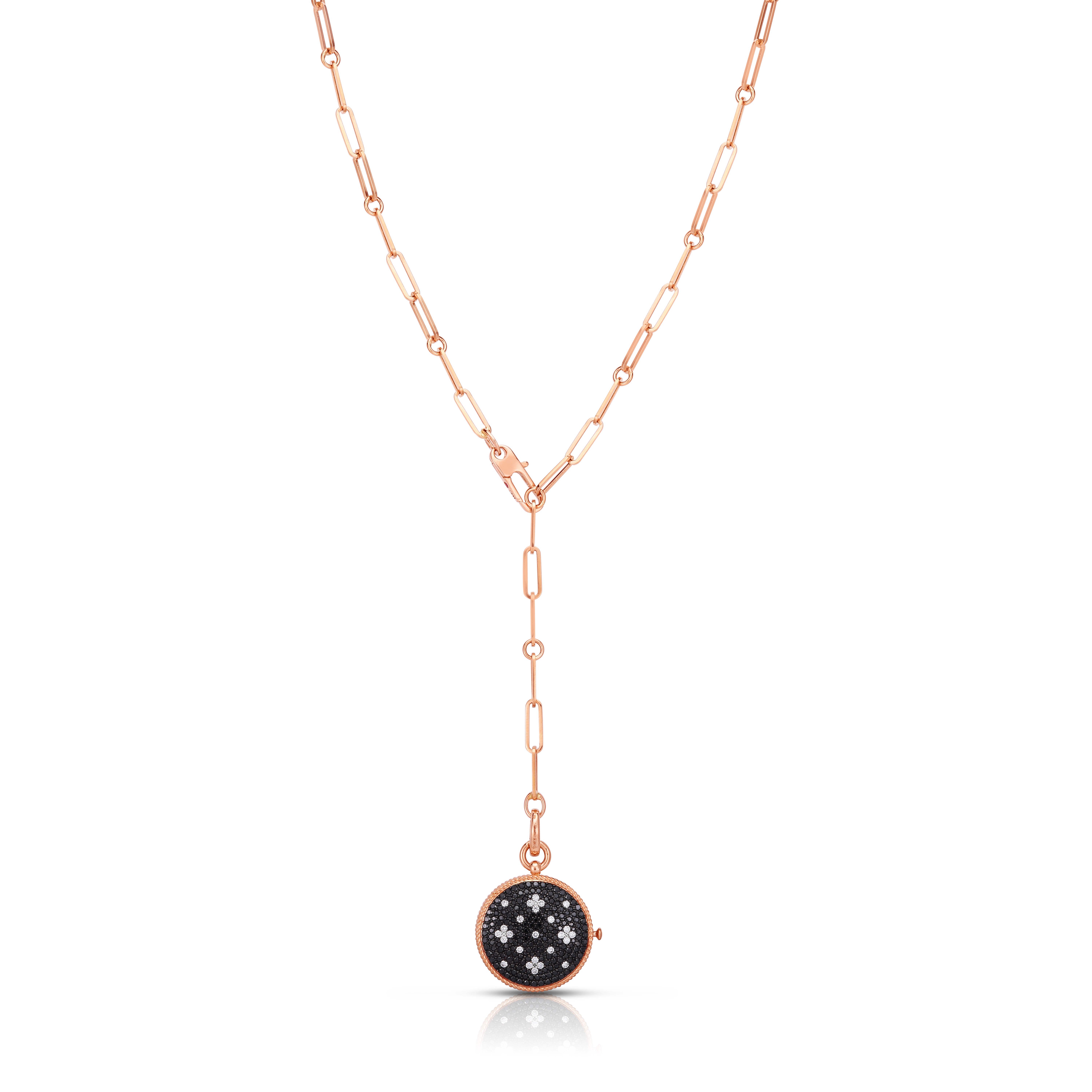18k Rose Gold Venetian Princess Black & White Diamond Locket Necklace