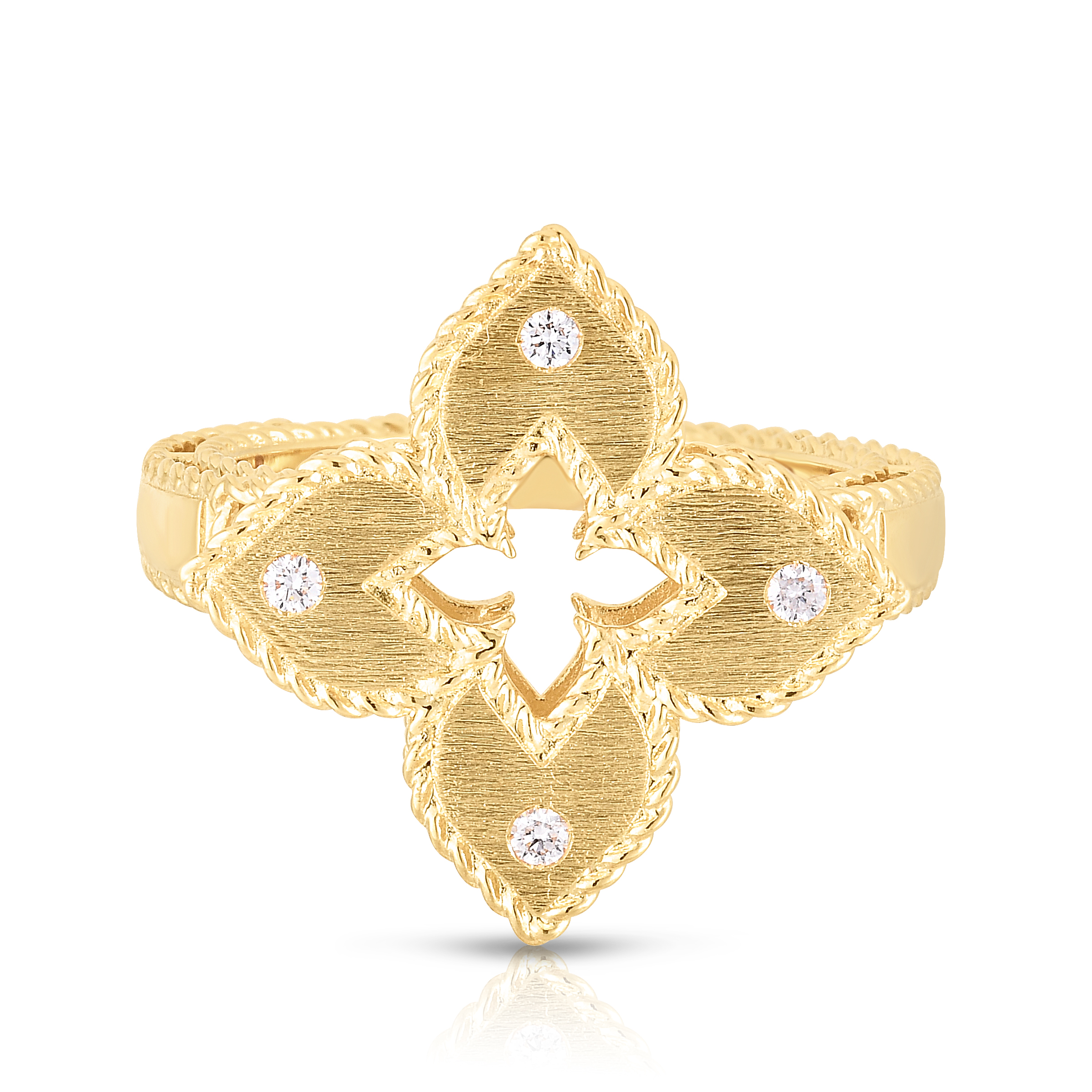18k Yellow Gold Venetian Princess Diamond & Satin Finish Flower Ring