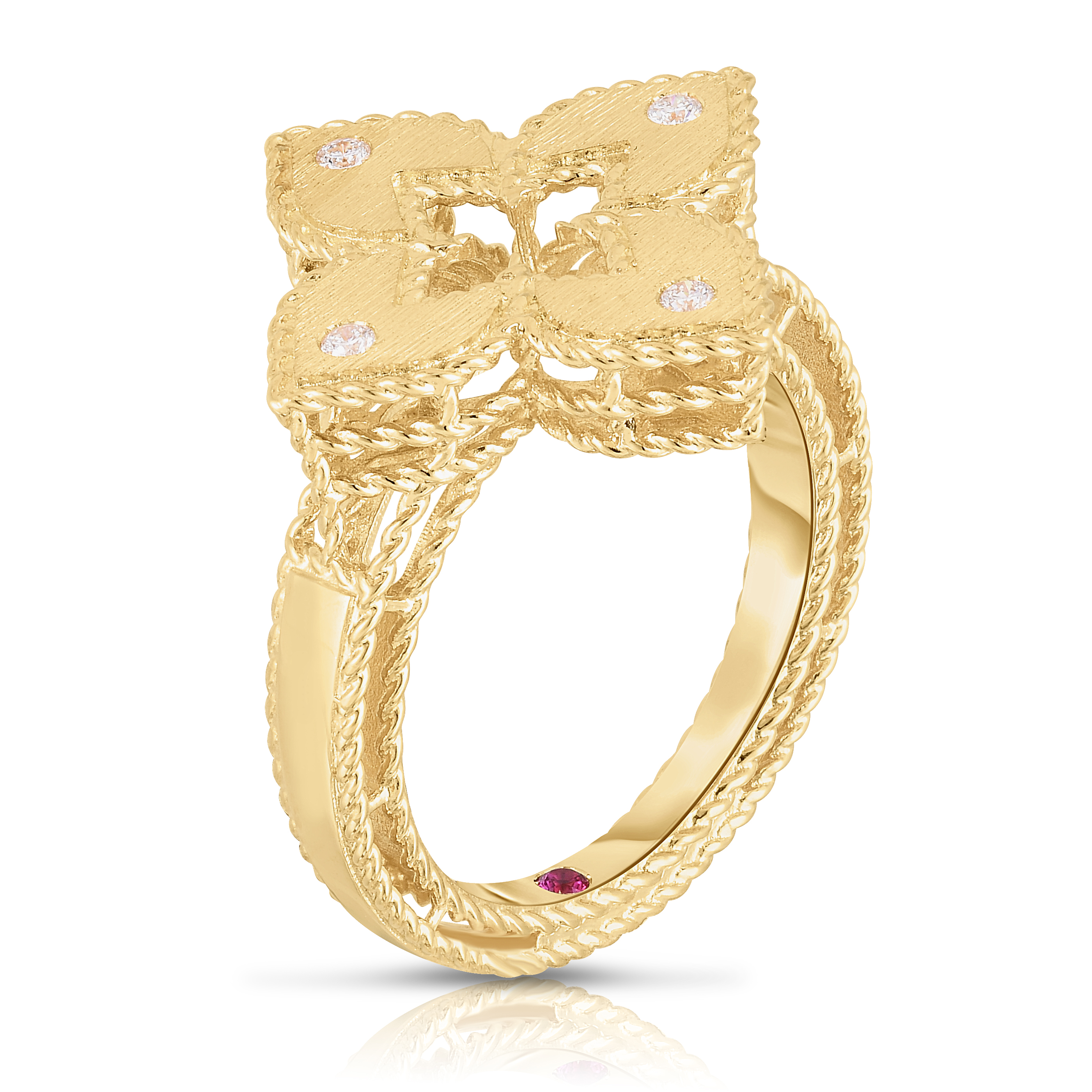18k Yellow Gold Venetian Princess Diamond & Satin Finish Flower Ring