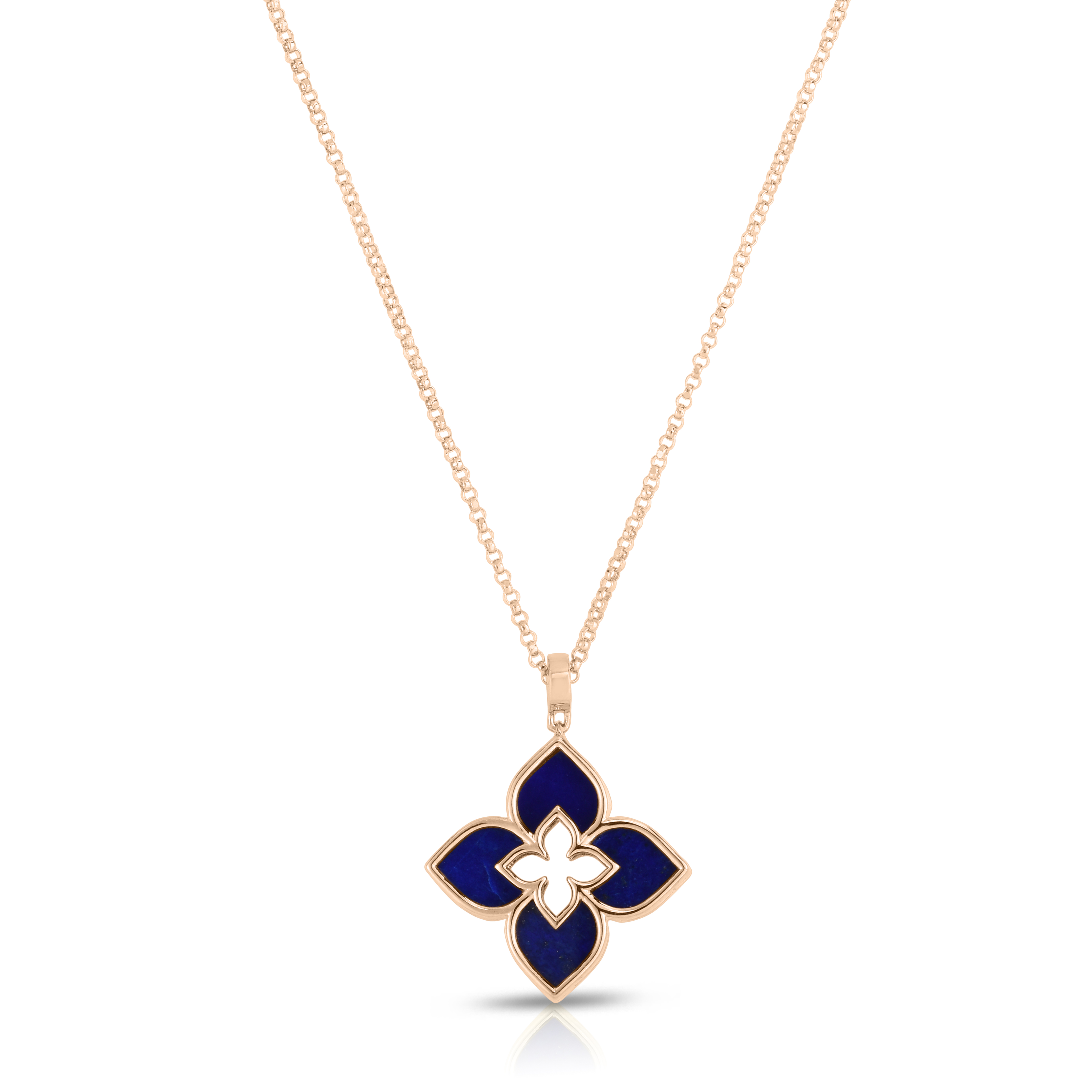 18k Rose Gold Venetian Princess Small Lapis Flower Necklace