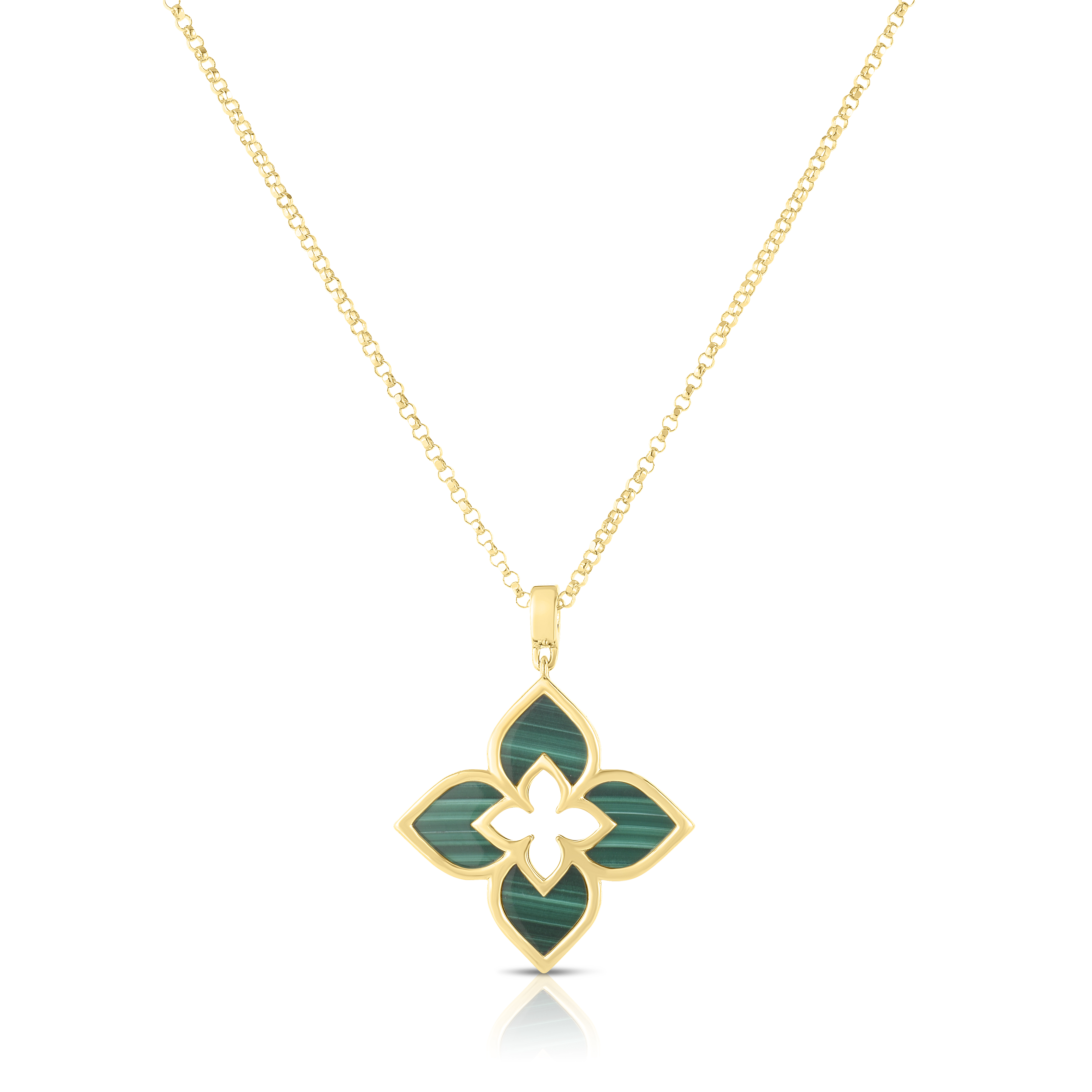 18k Yellow Gold Venetian Princess Small Malachite Flower Necklace