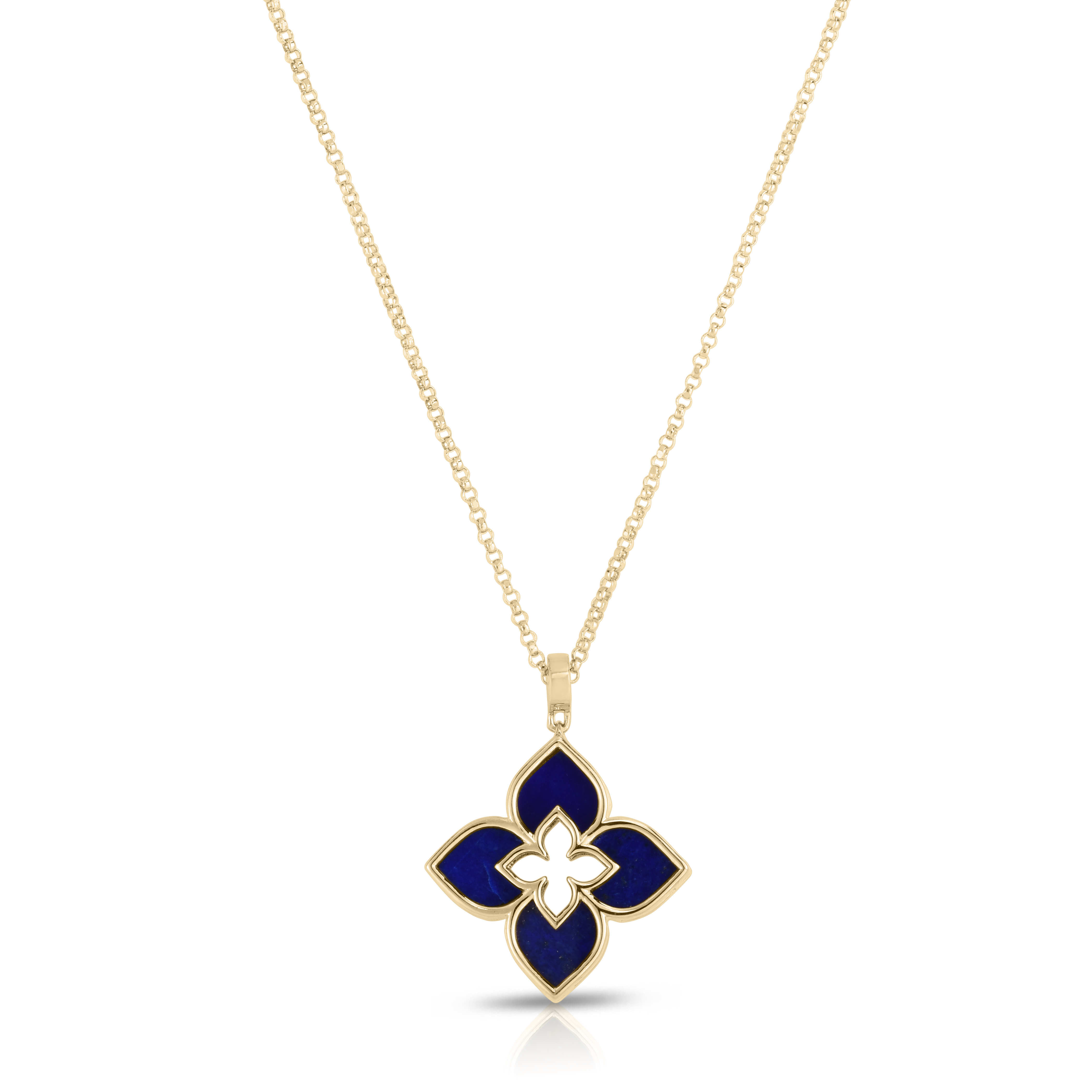 18k Yellow Gold Venetian Princess Small Lapis Flower Necklace