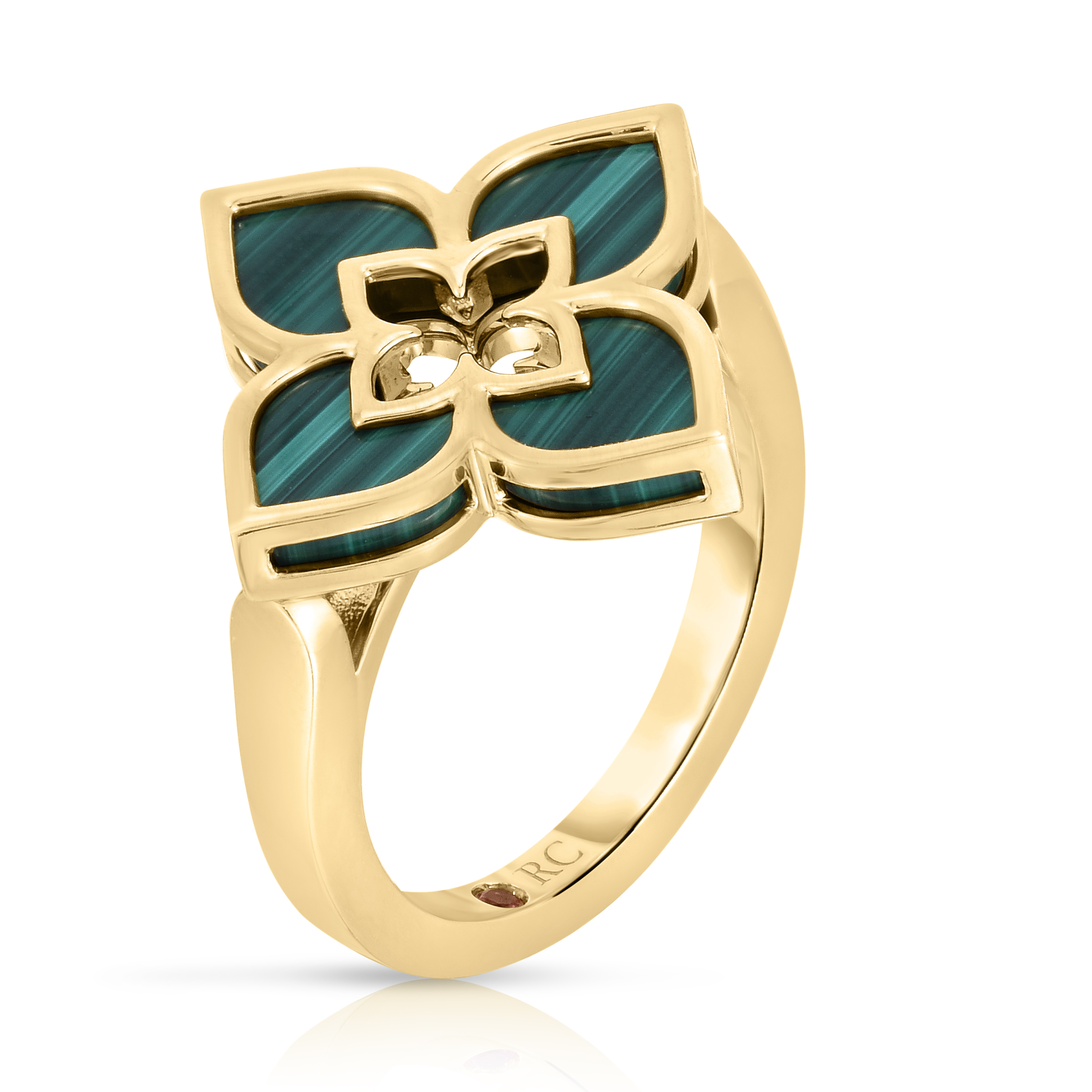 18k Yellow Gold Venetian Princess Small Malachite Flower Ring