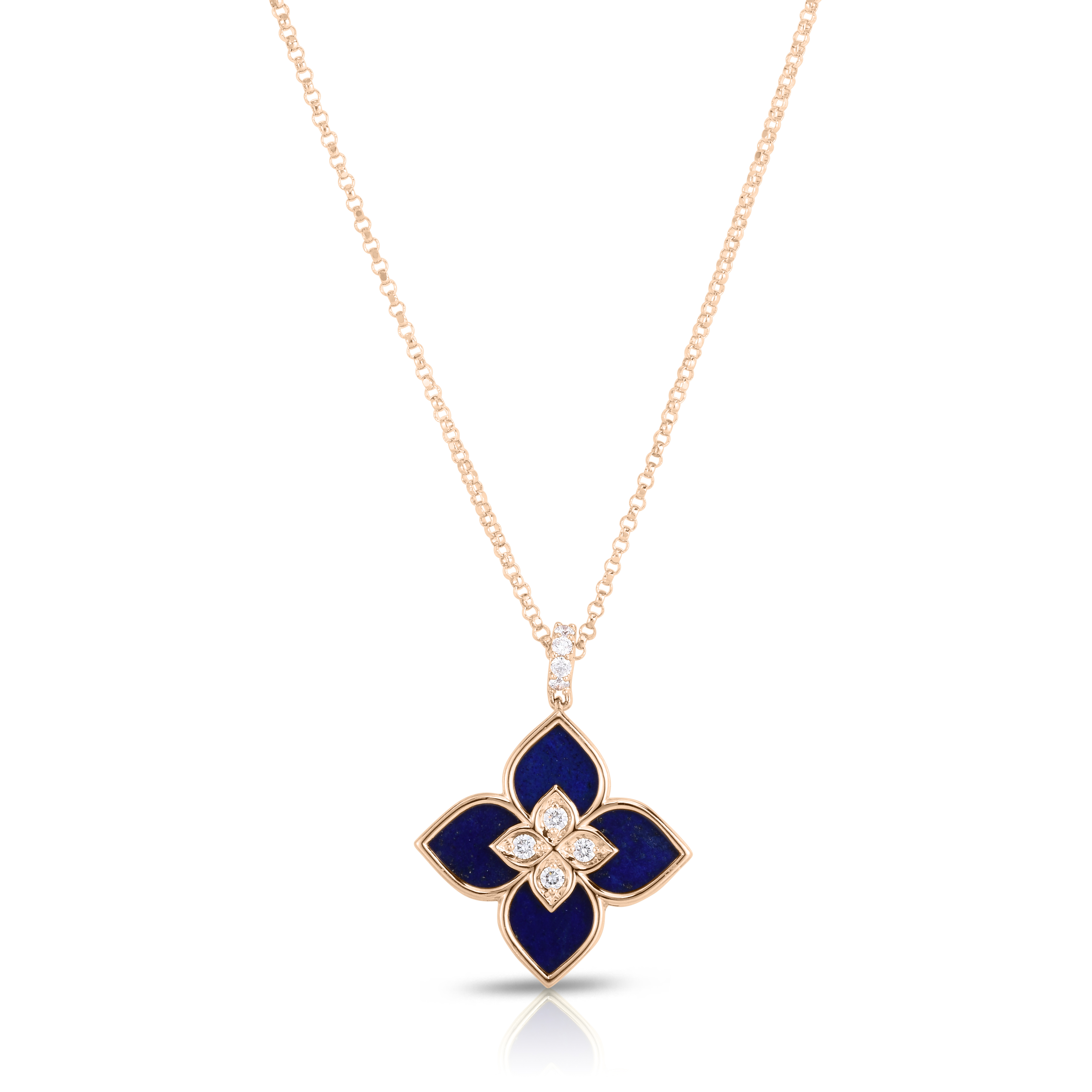 18k Rose Gold Venetian Princess Small Diamond & Lapis Flower Necklace