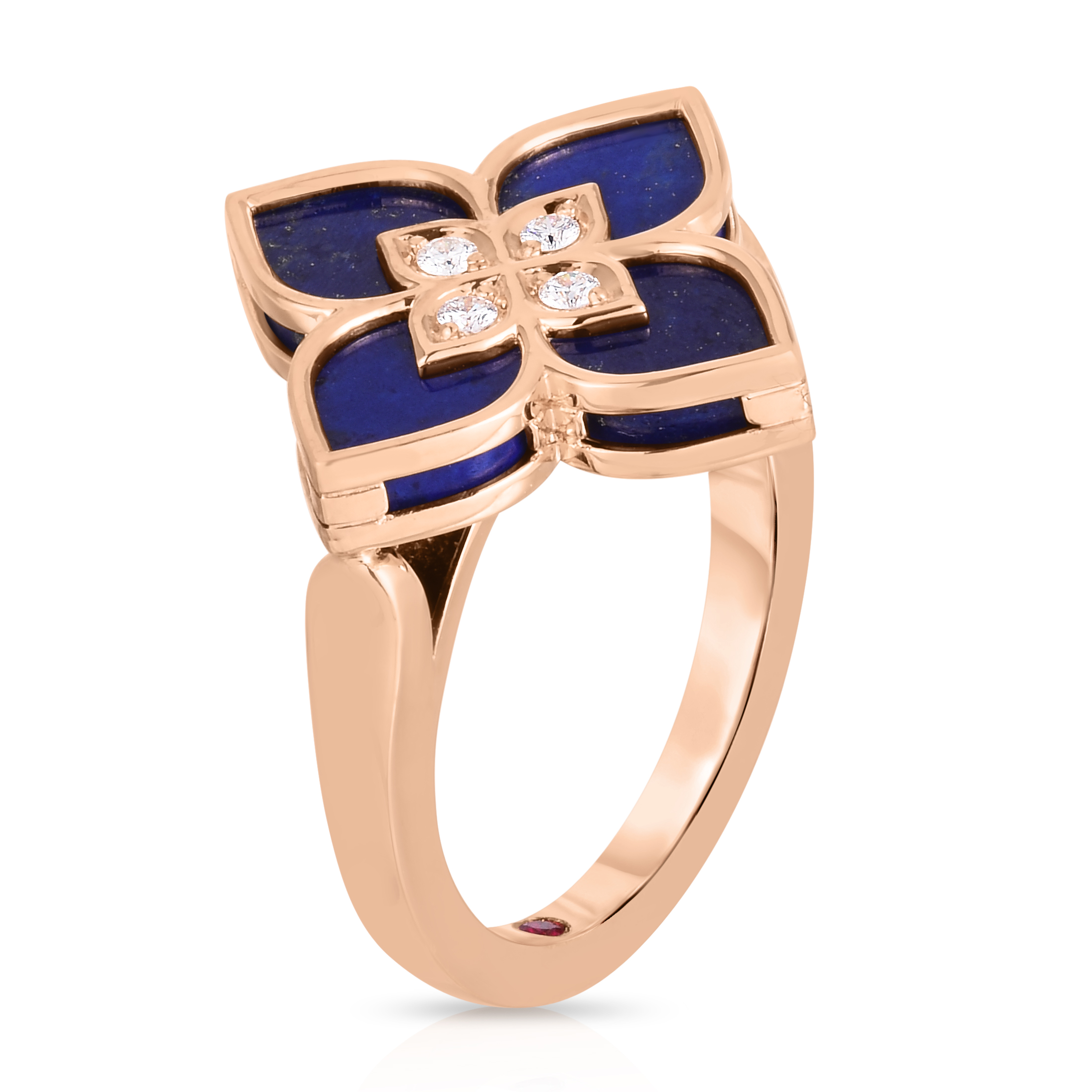 18k Rose Gold Venetian Princess Small Diamond & Lapis Flower Ring