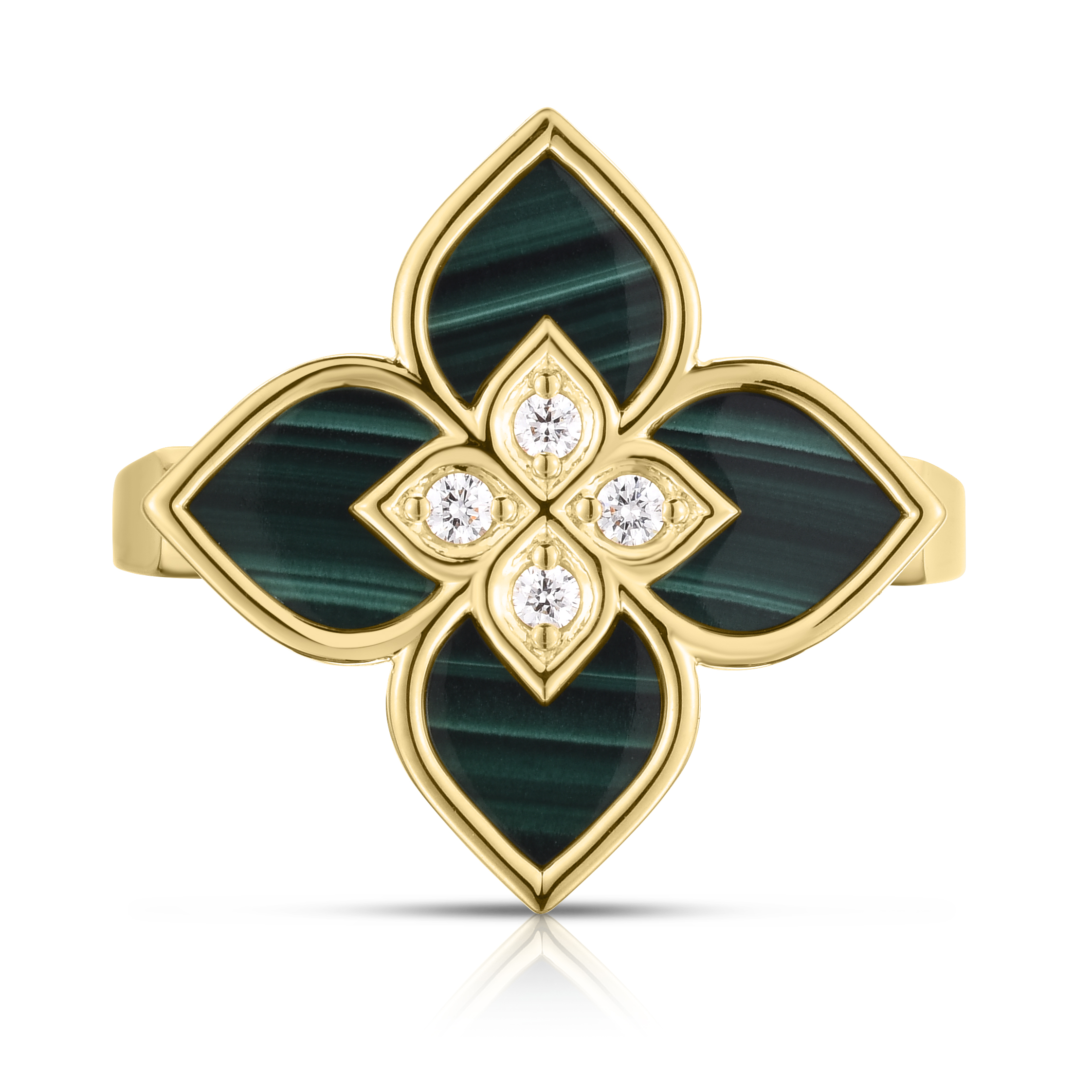 18k Yellow Gold Venetian Princess Small Diamond & Malachite Flower Ring