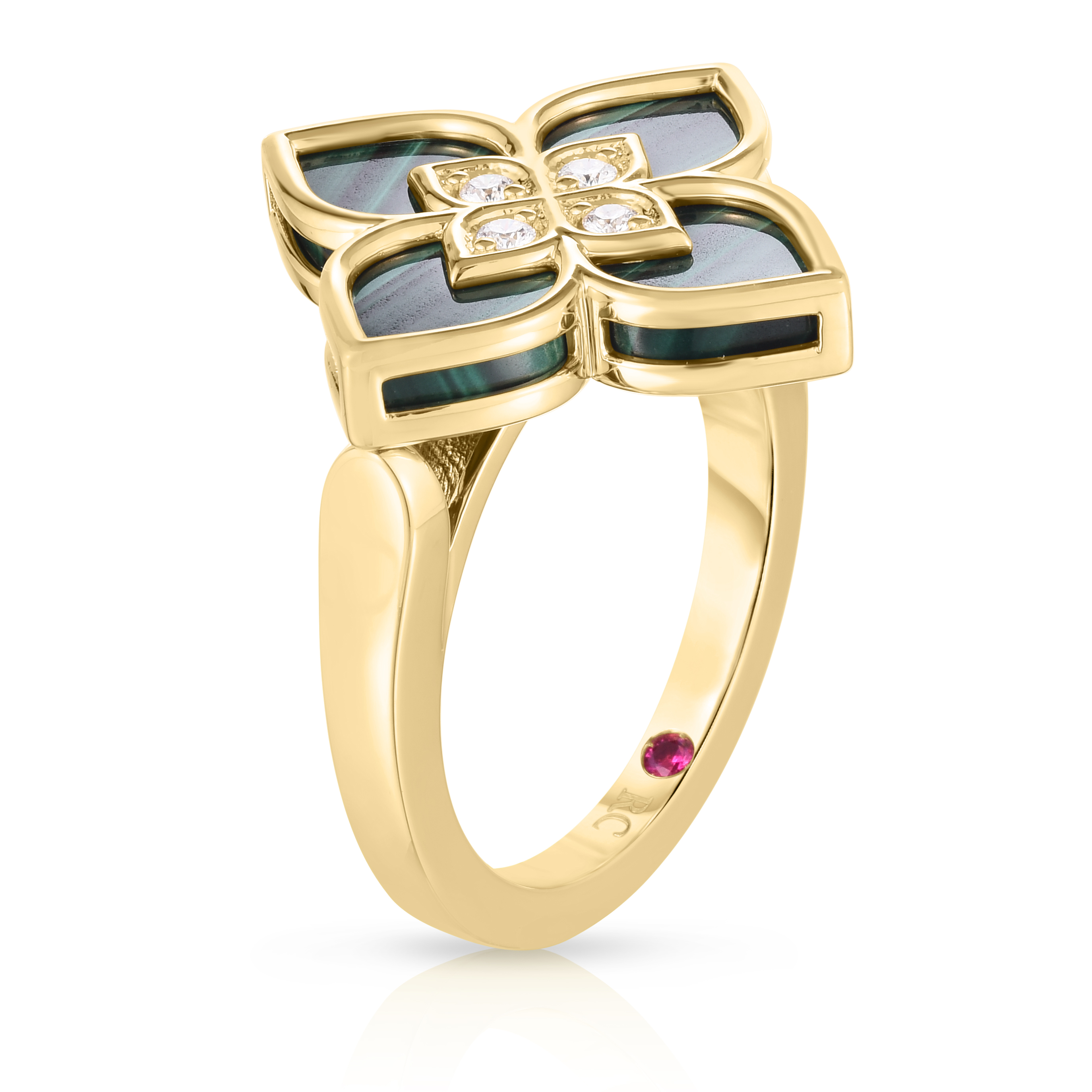18k Yellow Gold Venetian Princess Small Diamond & Malachite Flower Ring