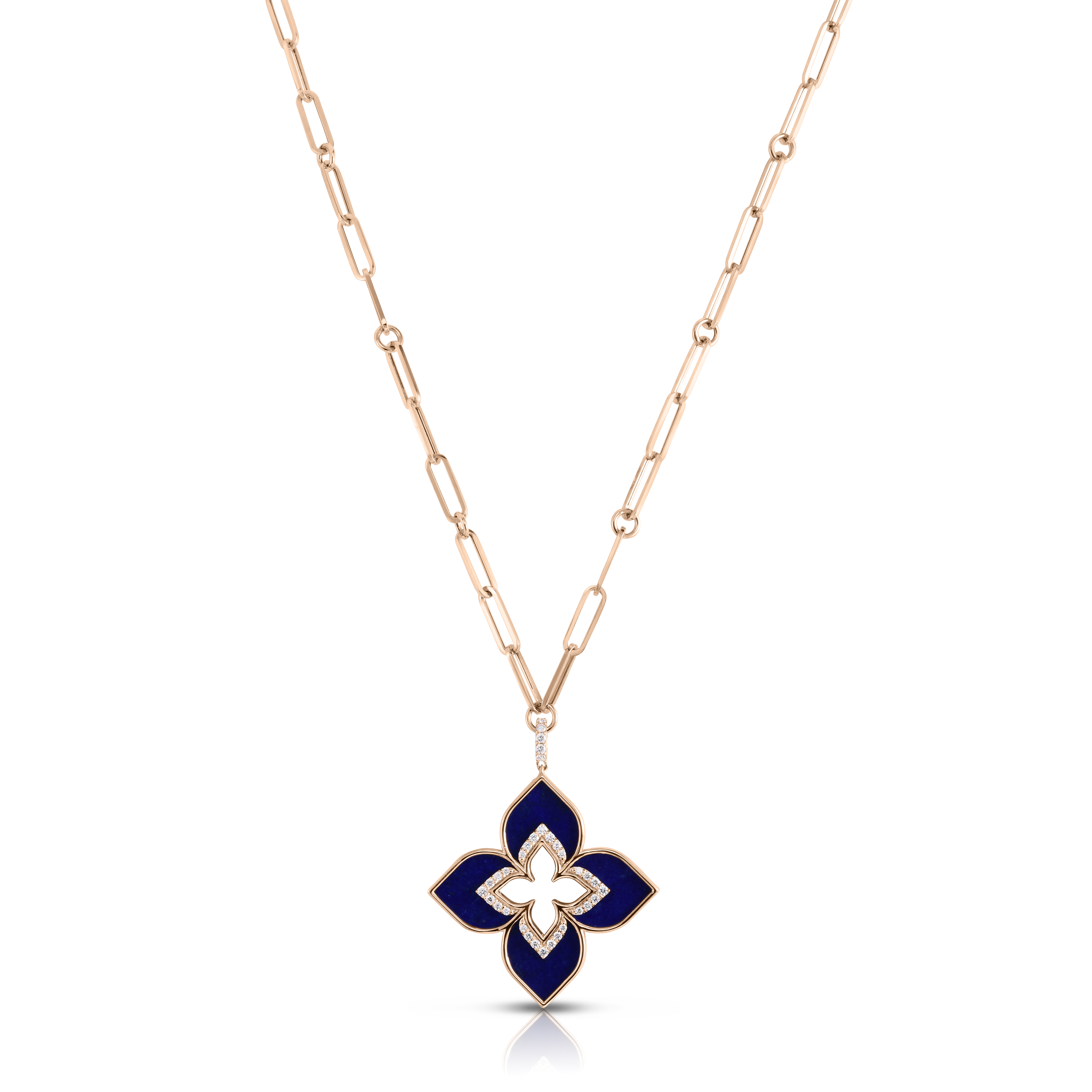 18k Rose Gold Venetian Princess Large Diamond & Lapis Cut Out Flower Necklace