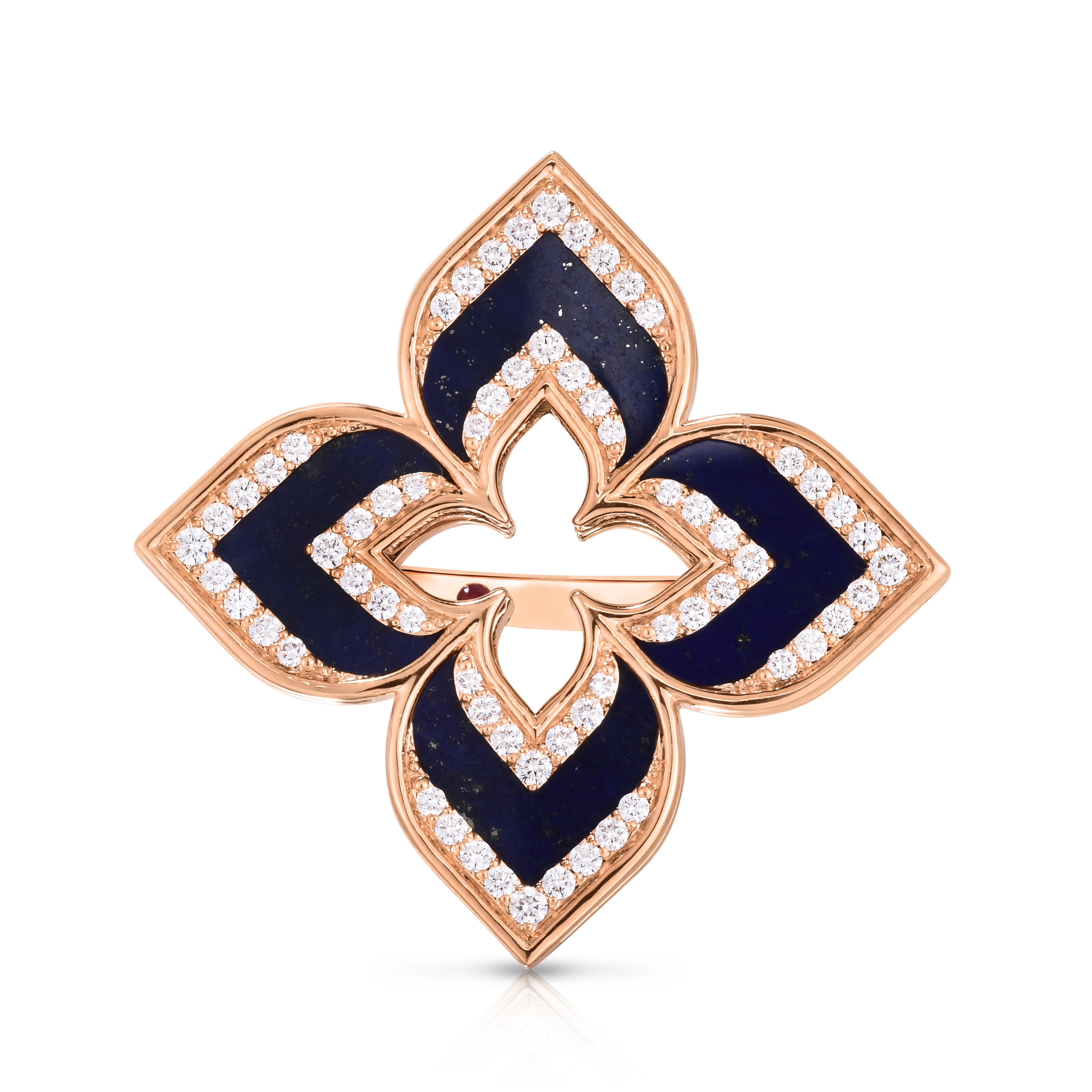 18k Rose Gold Venetian Princess Large Diamond & Lapis Cut Out Flower Ring