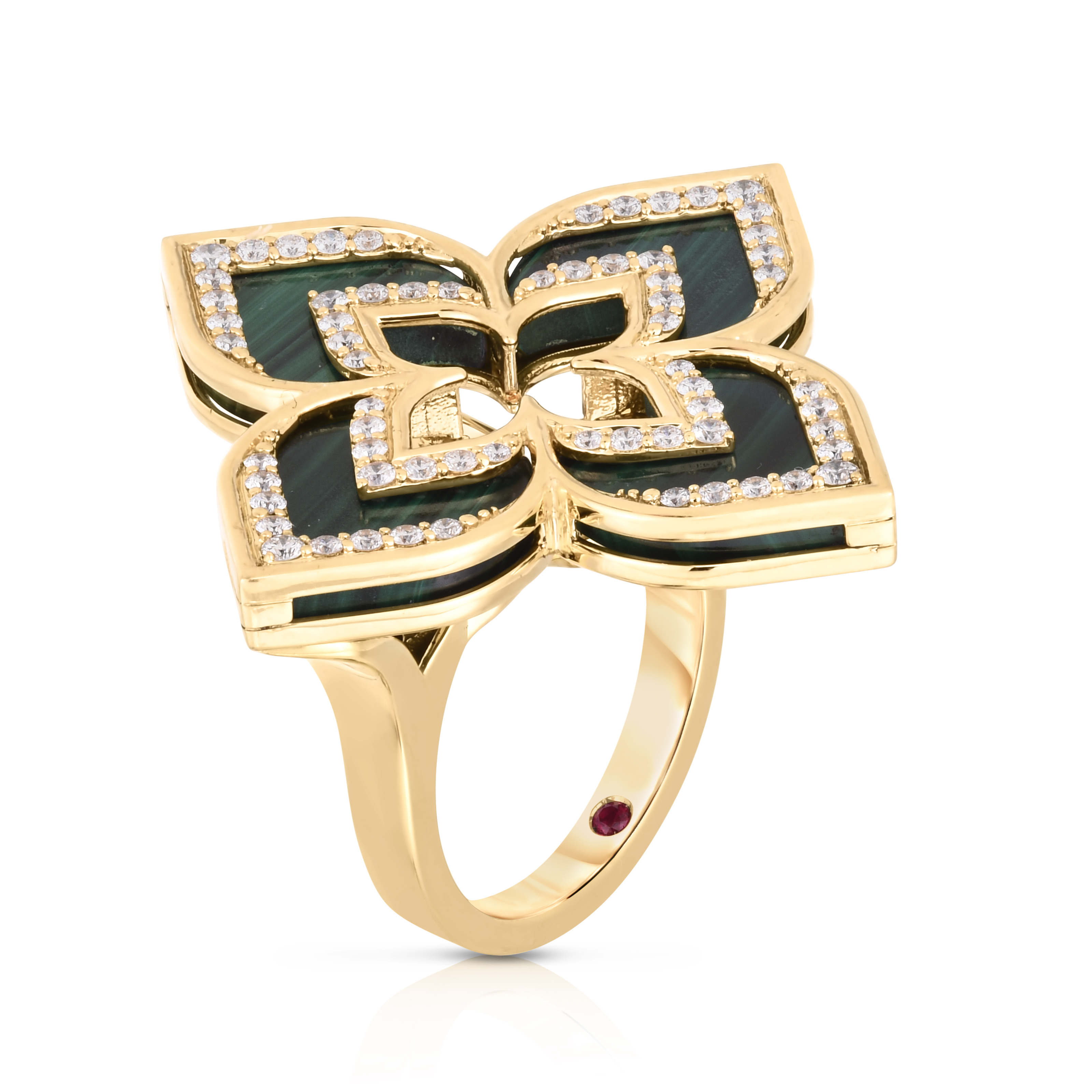 18k Yellow Gold Venetian Princess Large Diamond & Malachite Flower Ring