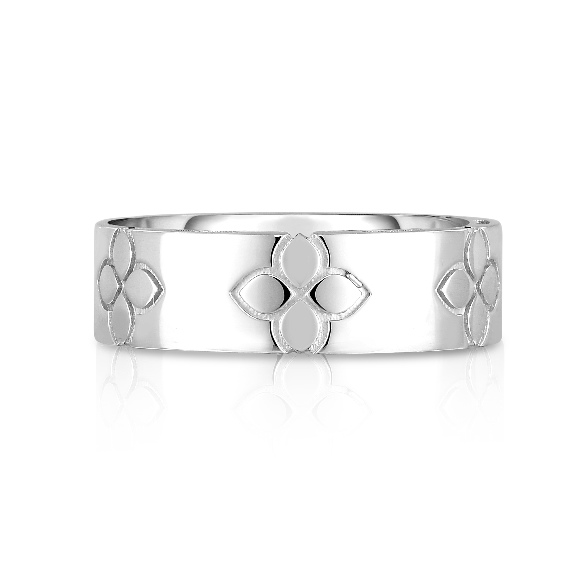18k White Gold Love In Verona Etched Flowers Wide Ring