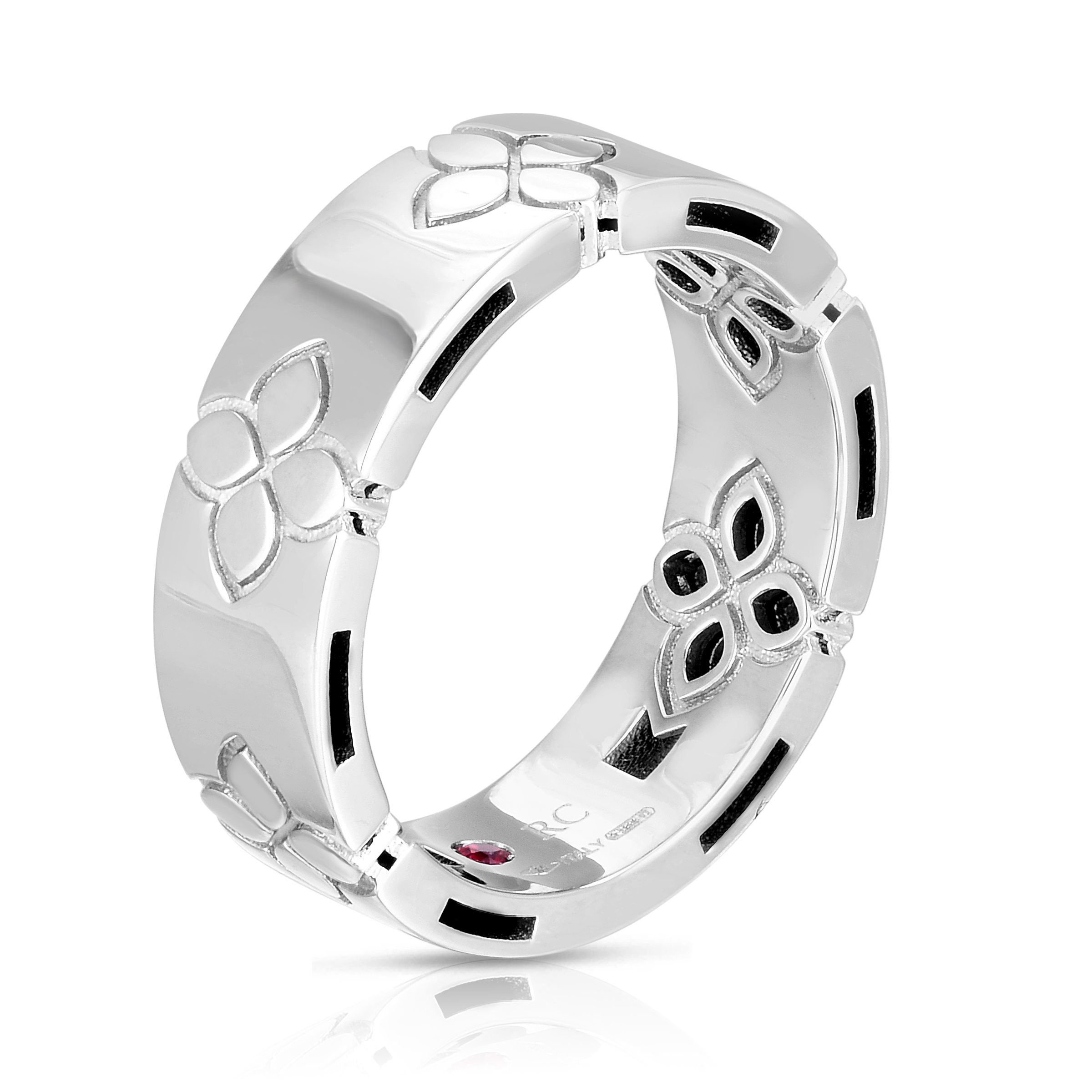 18k White Gold Love In Verona Etched Flowers Wide Ring
