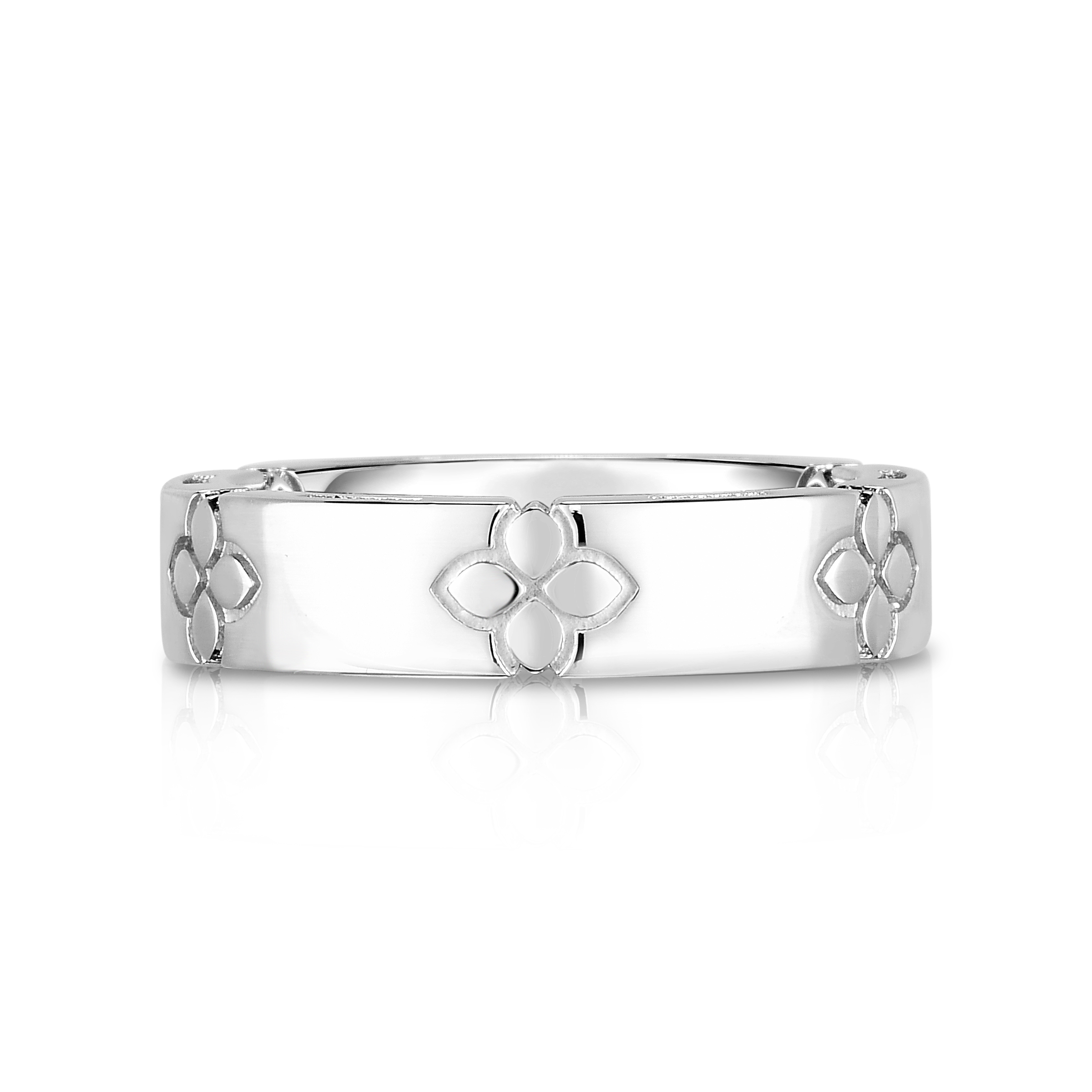 18k White Gold Love In Verona Etched Flowers Narrow Ring